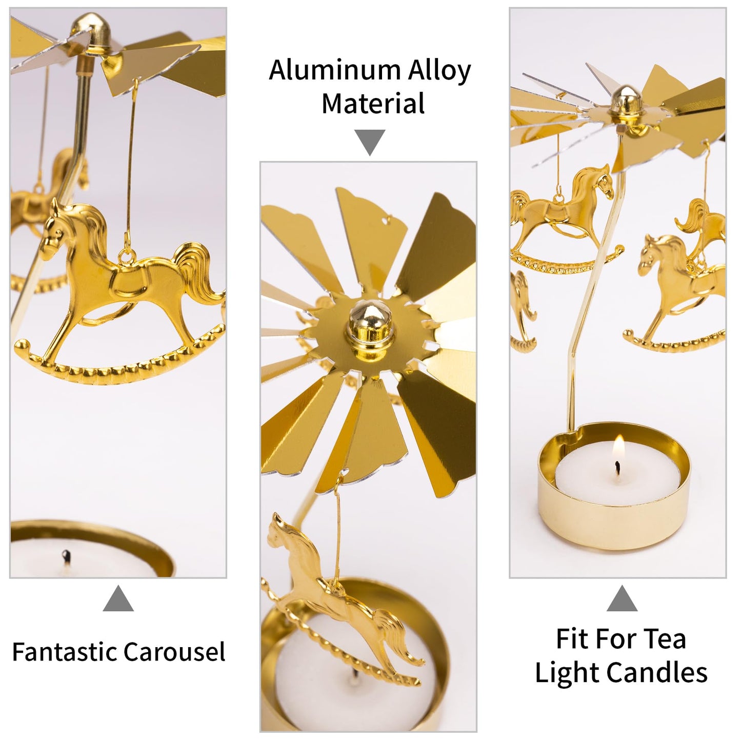 Toptime Spinning Candle Holder, Gold Tea Lights Candle Holder Carousel Candle Spinner, Rotating Metal Candle Holders for Table Centerpiece Carousel Tealight Holder for Christmas Festival Home Decor