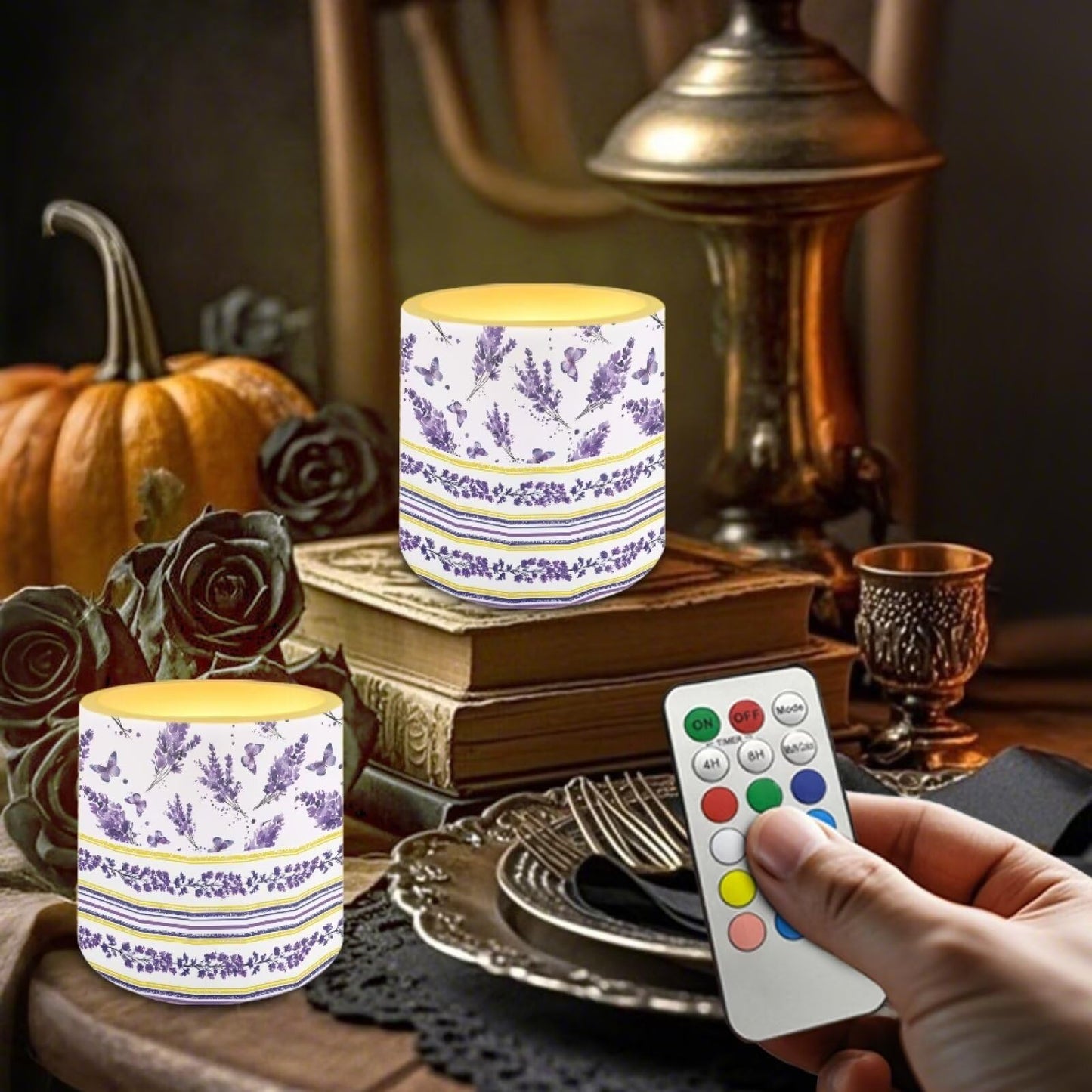 Cozeyat Lavender LED Candles Set of 4 Battery Powered Flameless with Remote Timer Dancing Flame Waterproof for Home Garden Patio Table