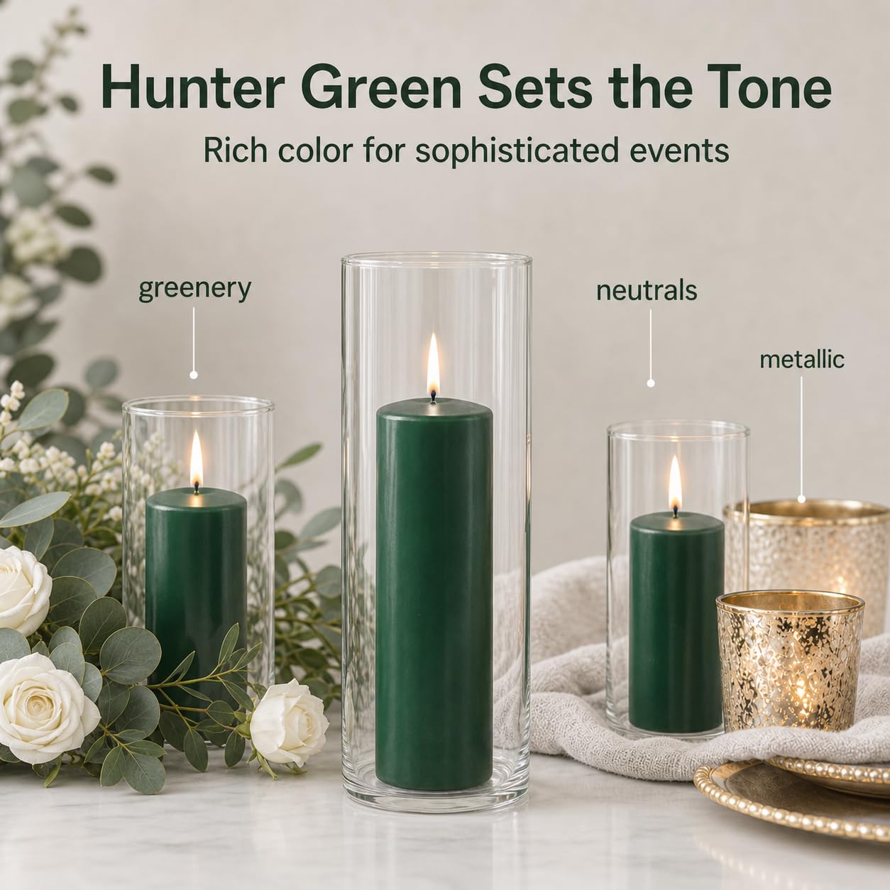 yummi Set of 12 Slim Pillars and Cylinder Vases - Hunter Green