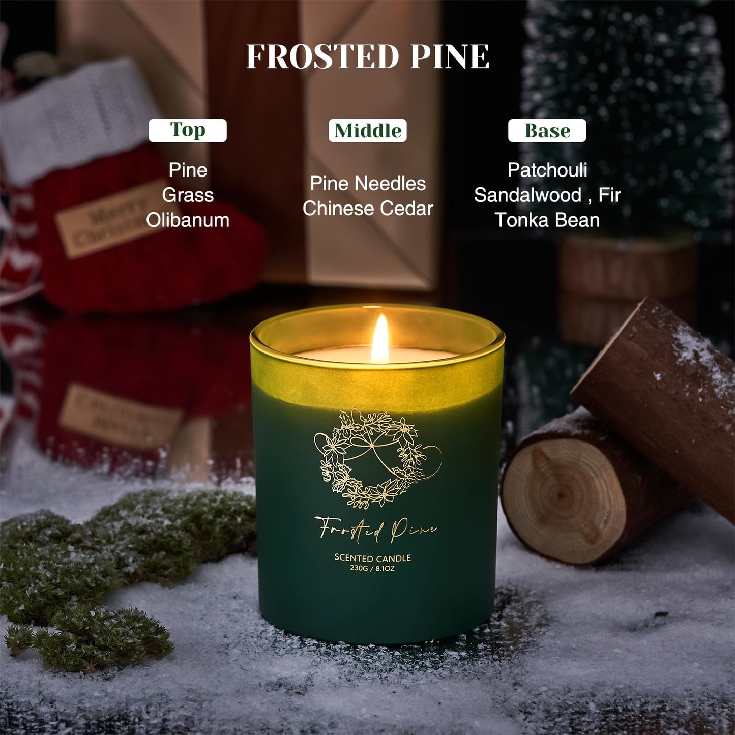 M&SENSE Christmas Holiday Candle - Frosted Pine Scent, 8.1oz Soy Wax, Ideal Winter Home Decor Gift for Women and Men