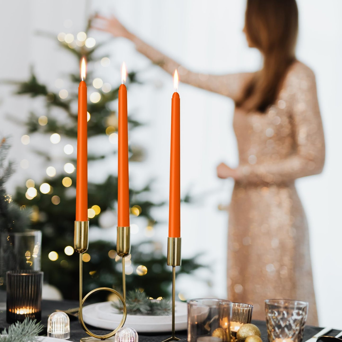 LYOBATH 4 Pack Orange Taper Candles - Taper Candles 10 Inch Dripless, Smokeless & Unscented - 8 Hours Long Burning - Ideal for Weddings, Dinner Parties, and Home Decor