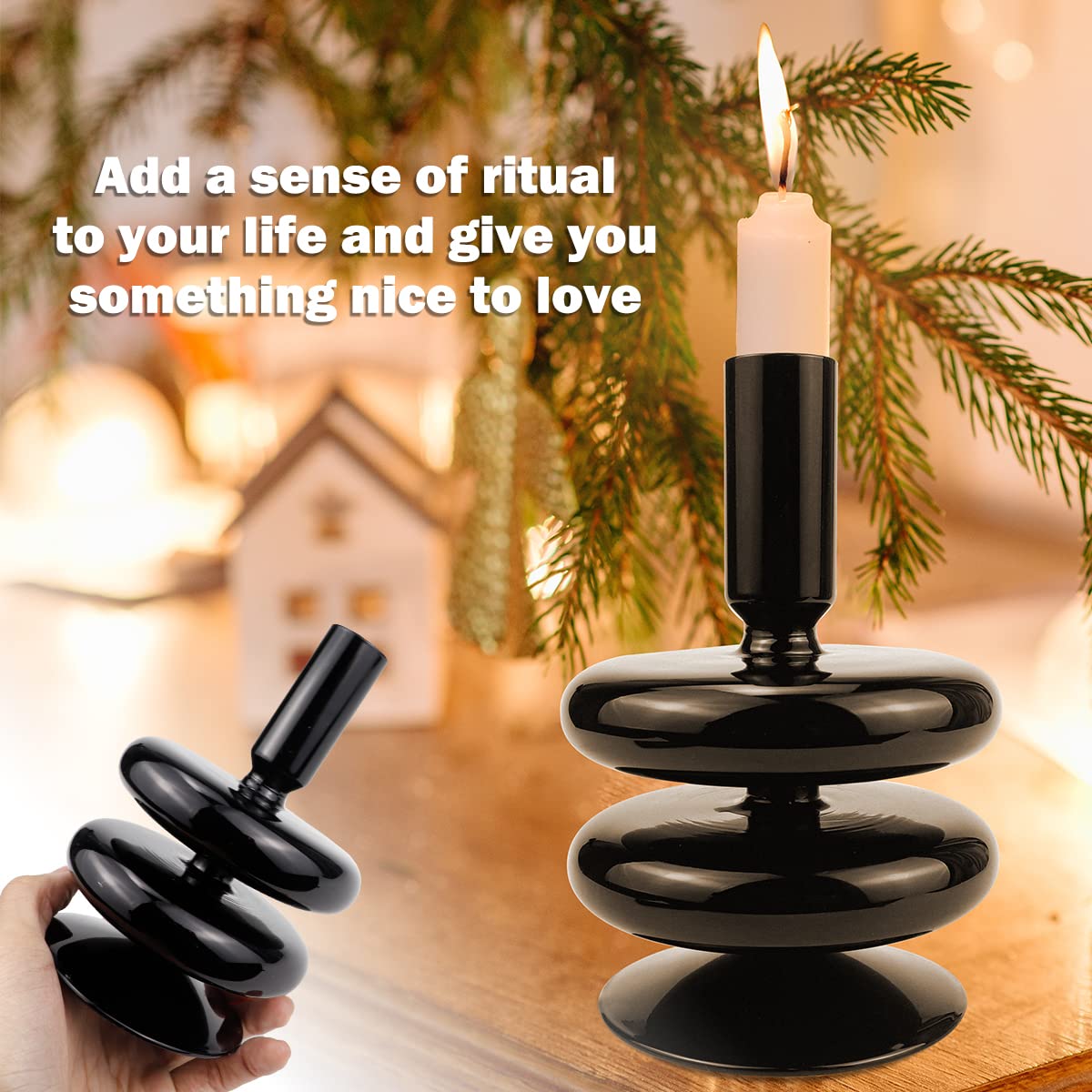 LNQ LUNIQI Glass Candle Holder for Taper Candles,Clear Decorative Candle Sticks Holders for Wedding Valentines Day Birthday Party Centerpiece (Black)