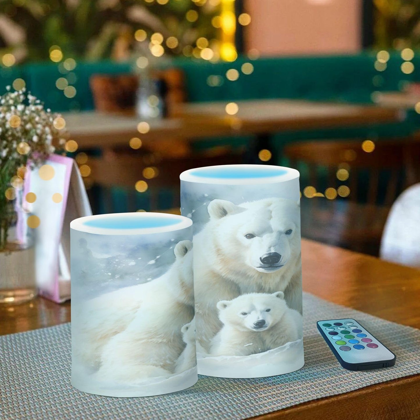 ALAZA Cute Polar Bear Flickering Flameless Candles Battery Operated with Remote Timer,Tea Light Candles LED Pillar Votive Candles Set of 2 for Outdoor Indoor Decorations