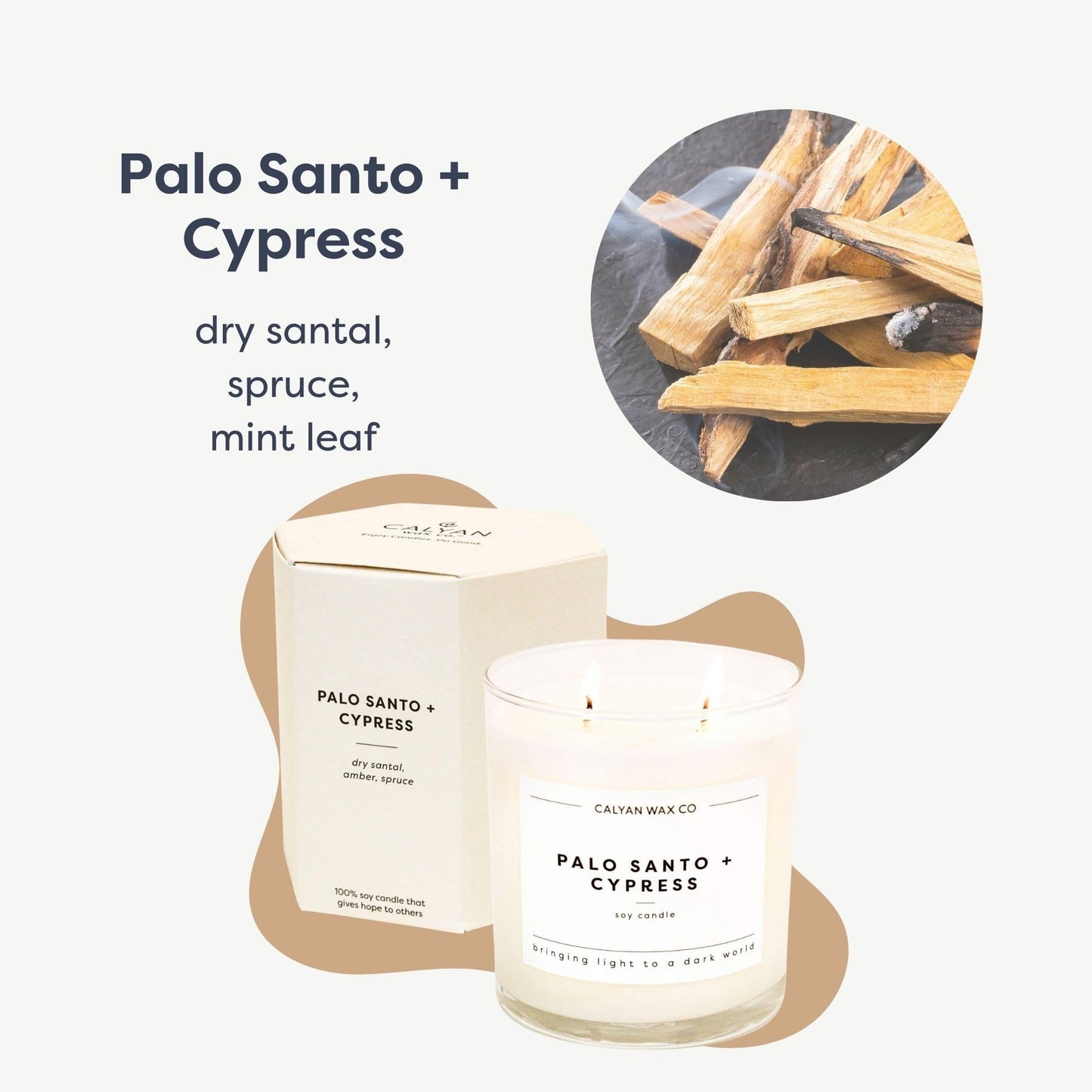Calyan Wax Co. Palo Santo & Cypress 2 Wick Scented Candle - 37 Hour Burn - Luxury Clean Soy Wax Candles - Long Lasting Large Glass Jar Candle for Home - 8.8oz