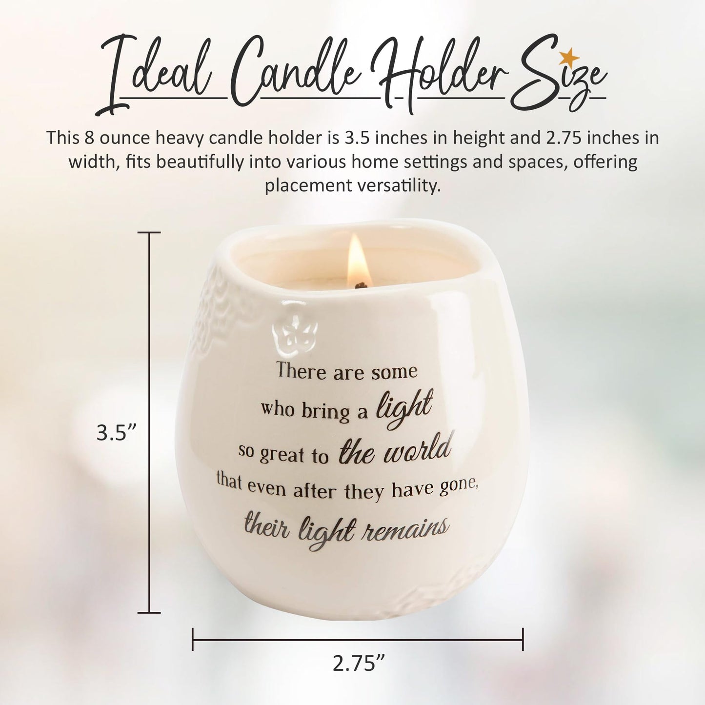Pavilion Gift Company - 'In Memory, Light Remains' 19176 - White Ceramic Candle with Soy Wax in a Delicate Jasmine Scent, Thoughtful Sympathy, Remembrance, and Condolence Gift - 8 Ounces
