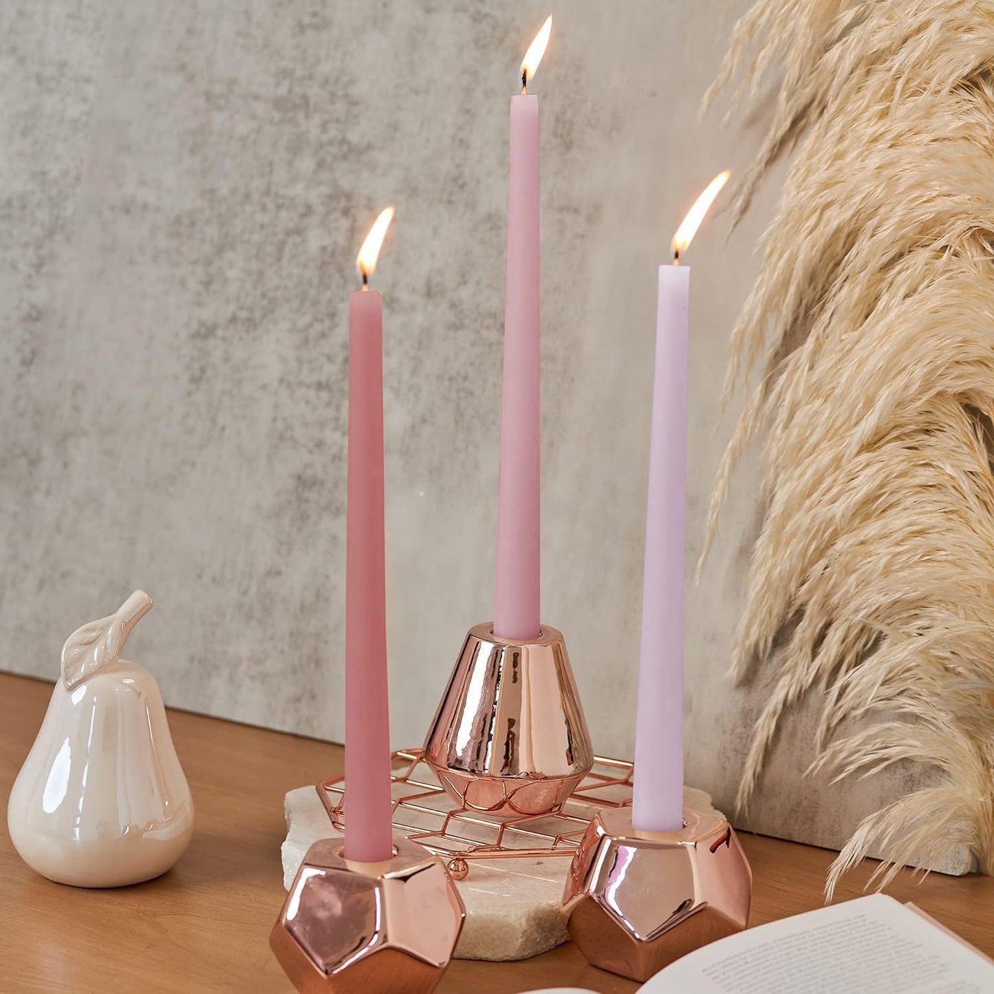 Topsics 12 Pack Pink Taper Candles, 10 inch Unscented Dripless Candlesticks Valentine's Candles - 8 Hours Long Burning Candles for Home Decor, Wedding, Valentine's Day