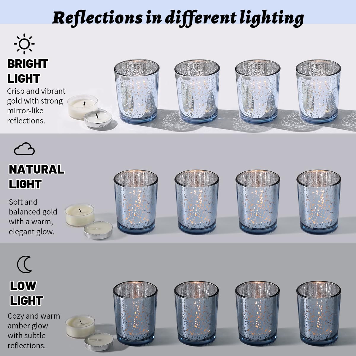LETINE 48pcs Blue Votive Candle Holders – Glass Tea Light Candles Holder, Standard Votive Size for Regular Votive Candles – Bulk Candle Holder for Summer Weddings, Waterfront Venues, Home Decor