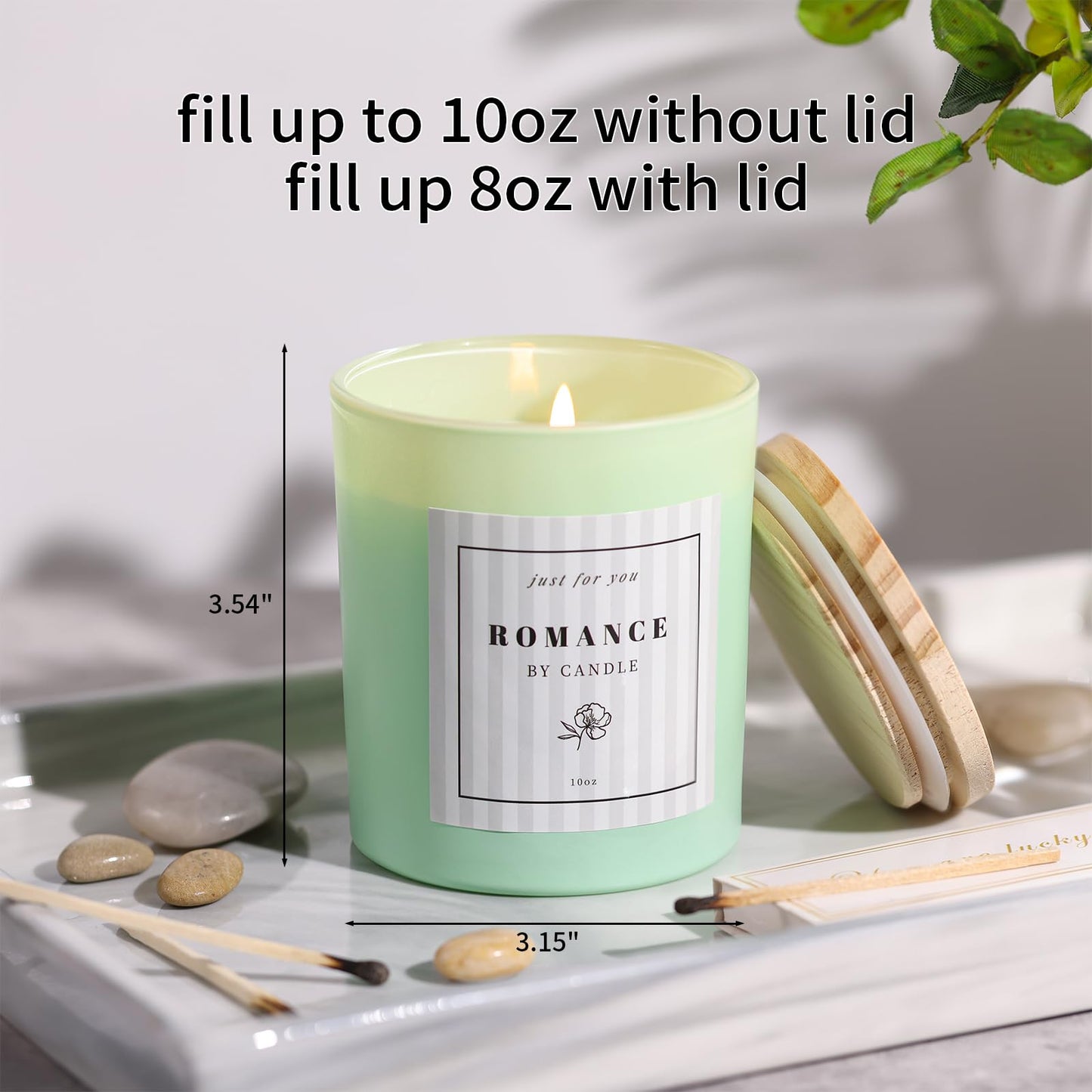 12Pcs Assorted Green Candle Jars for Making Candles, 10oz Empty Candle Jars with Bamboo Lids and Labels, Glass Candle Jar for Candle Making Supplies, Candle Containers for DIY Gifts