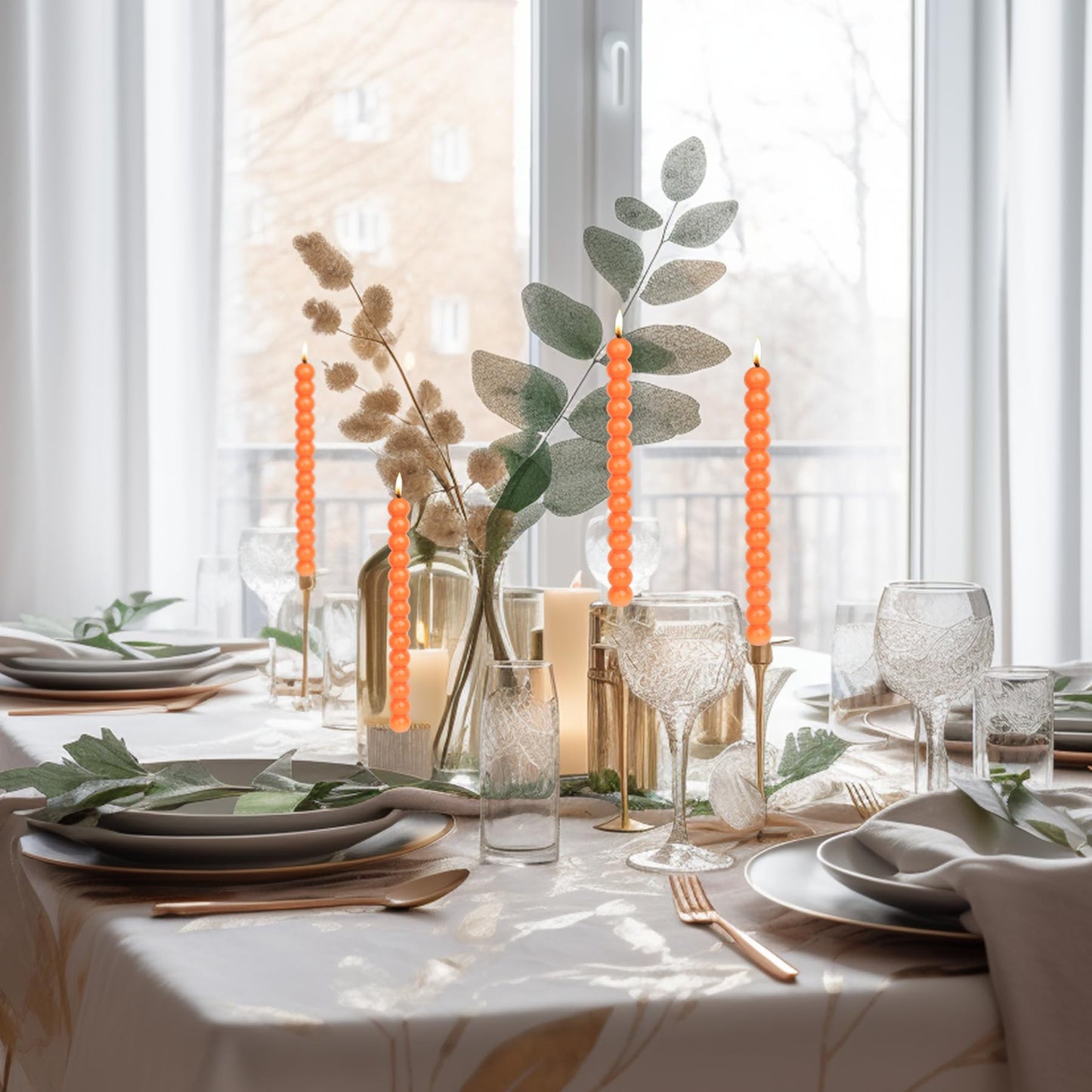 MAITREYA Orange Spiral Taper Candles-Set of 4 for Decoration Weddings Party Church-Unscented Dripless Candles,10inch(Orange-D)