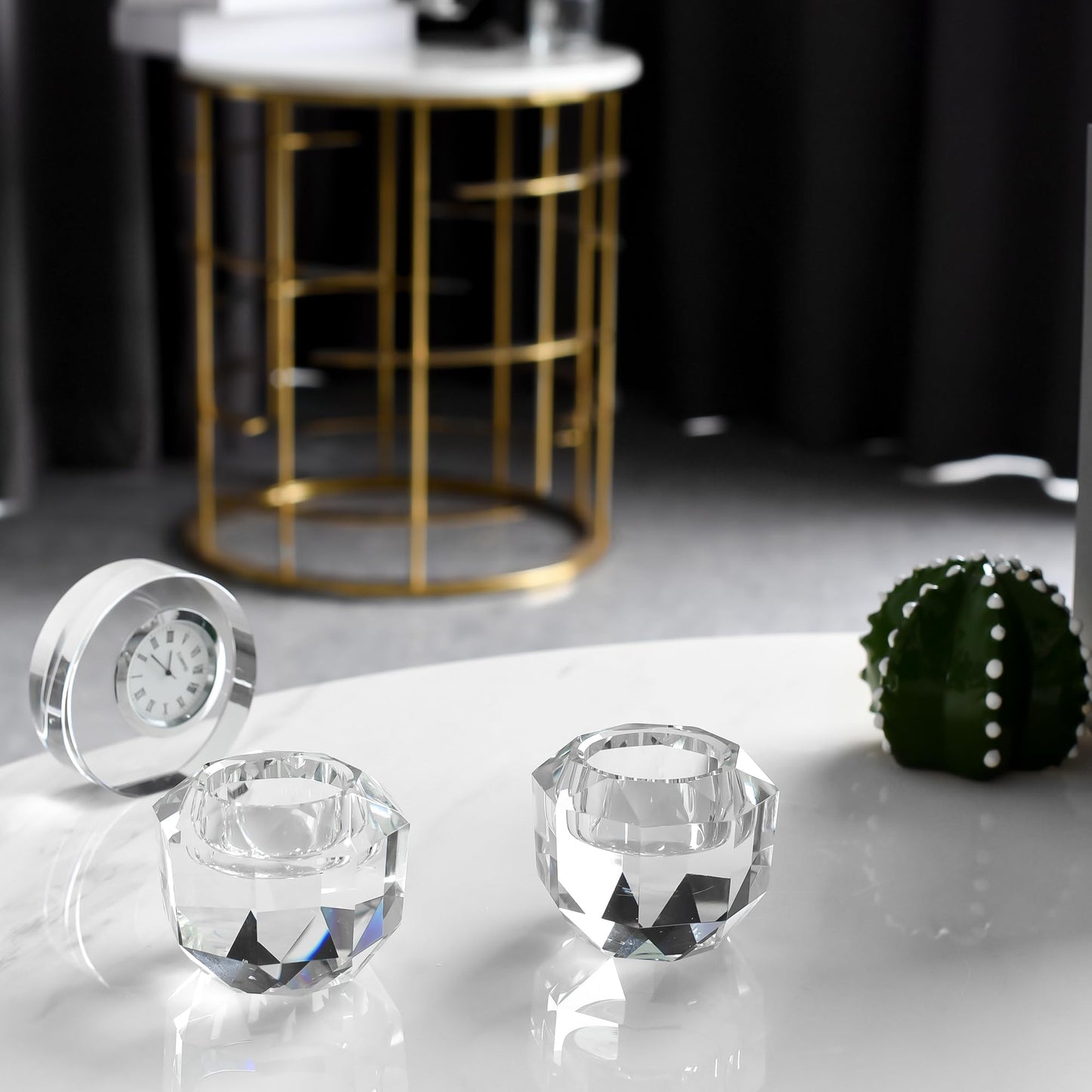 Kitcom Crystal Tealight Candle Holders Pack of 2 for Party Dinner Table Home Decor Hand Cut W2.7'' X H2.3'', Comes with Gift Box