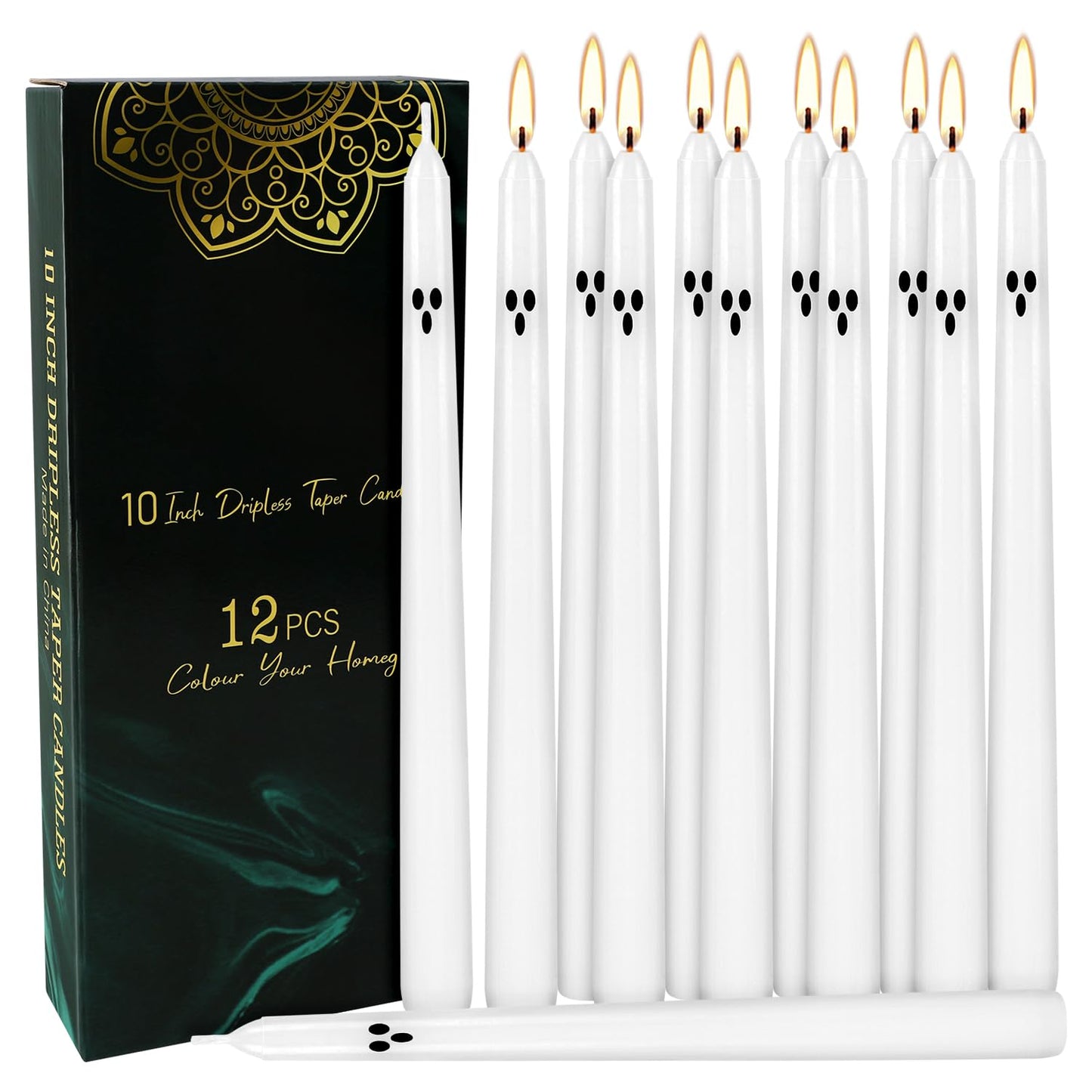 12pack 10inch Ghost Halloween Taper Candles-unscented White Spooky Candles Decorations Halloween Ghost Shaped Decor for Party Favor Home Table