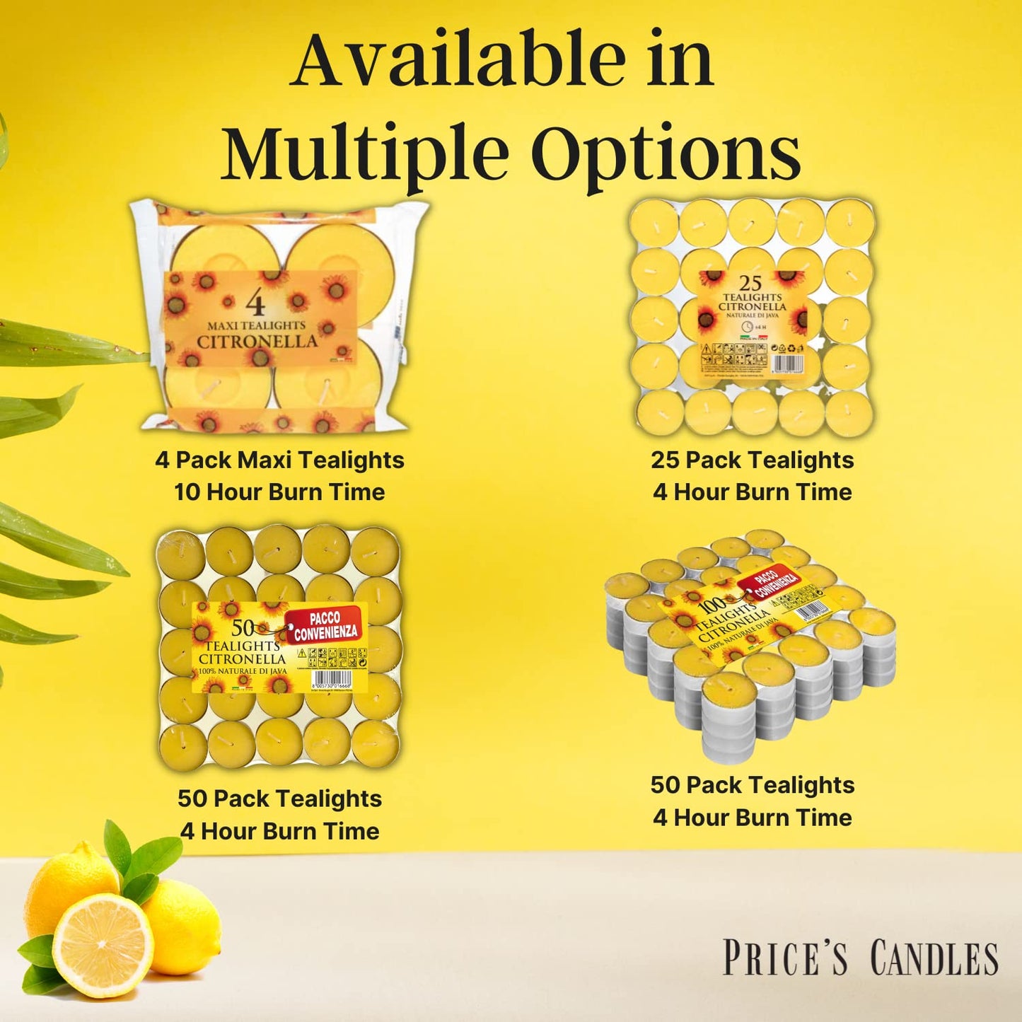 Prices SMT002418 Candles Maxi TEALIGHTS CITRONELLA,10HR Pack of 4