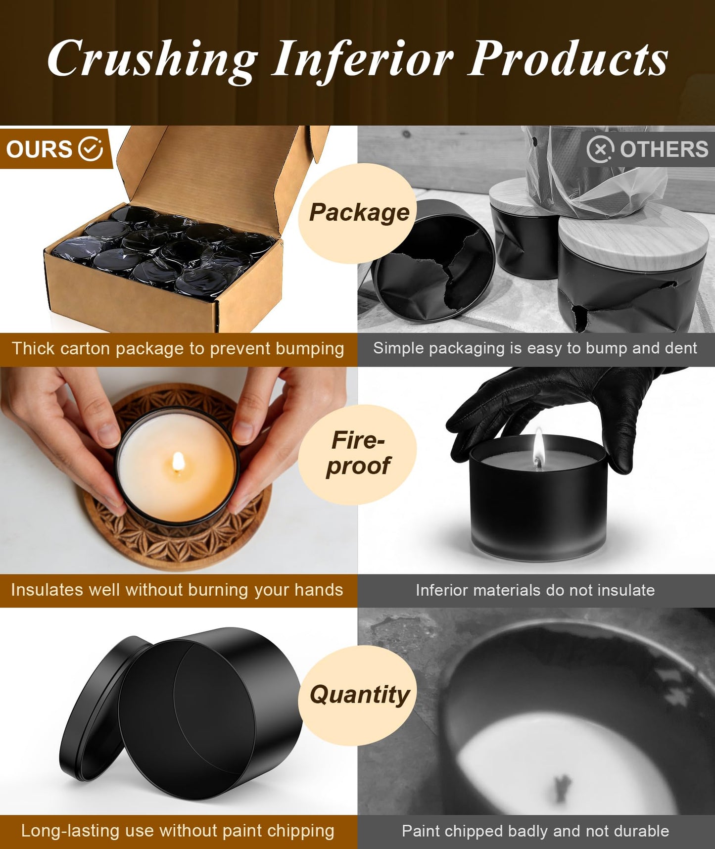 PCREGPAE Candle Tins Jars Container 8 OZ with Lids and Wicks,Heavy-Duty Matte All-Black 8 OZ Small Bulk Empty Candles Tins Jars Vessels Container for Making Candle Business (Black,10pcs)