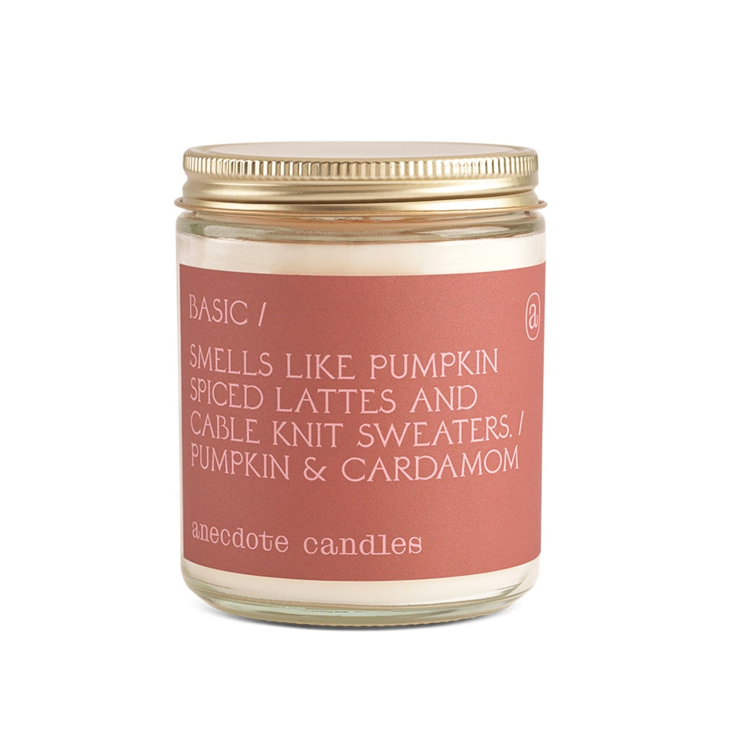 Anecdote Candles ‘Basic' Coconut Soy Wax Candle Jar | Premium Hand Poured & Long Burning | Pumpkin & Cardamom Scent | Phthalate-Free | for Home, Office, Gift - 7.8 Oz
