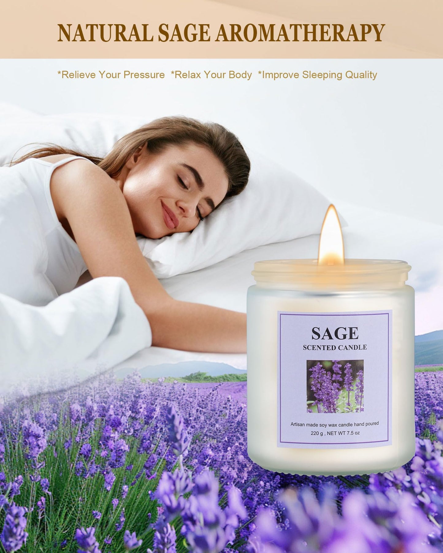 GITRANG 4 Pack Sage Candle Set, 30 oz 200 Hour Home Aromatherapy Jar Candles, Long Lasting Aromatherapy Candles for Bedrooms Yoga Rooms Lounges Gardens Patios Balconies and Camping