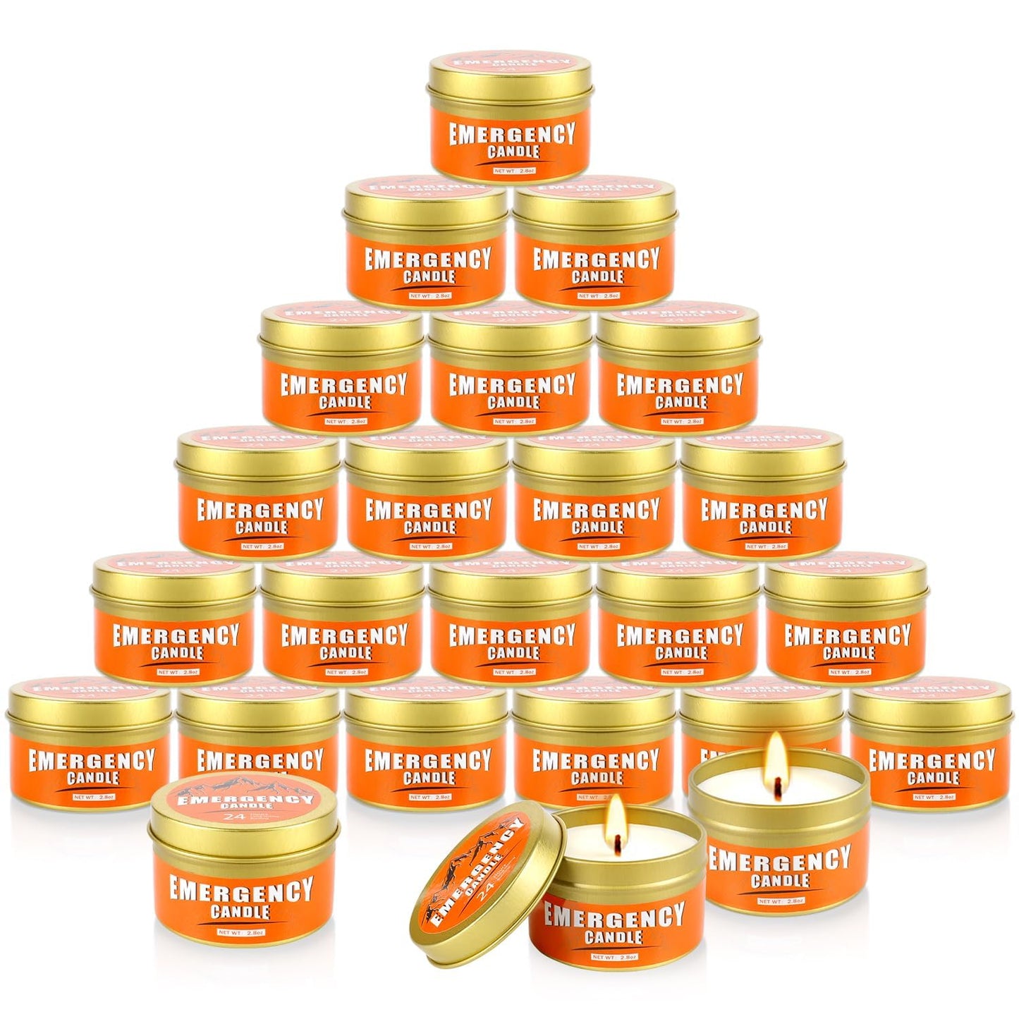 CAKETYCG 24+Hour Candle Set 24 Pack 2.8oz, Emergency Candles for Power Outages, Mountain Climbing, Wild and Camping Use. Portable and Tabletop Design, Bulk Emergency Candle Supplies.