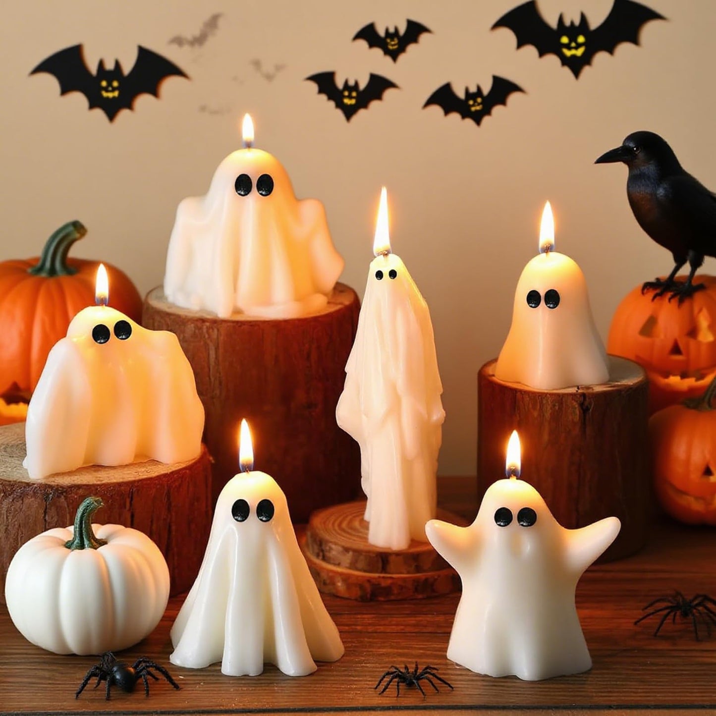 Conelist 6 Pieces Halloween Large Ghost Candles White Spooky Scented Halloween Candles Horror Gifts Candle Tea Lights Goth Room Decor for Summer Dining Table Party Bedroom(Spirit Style,White)