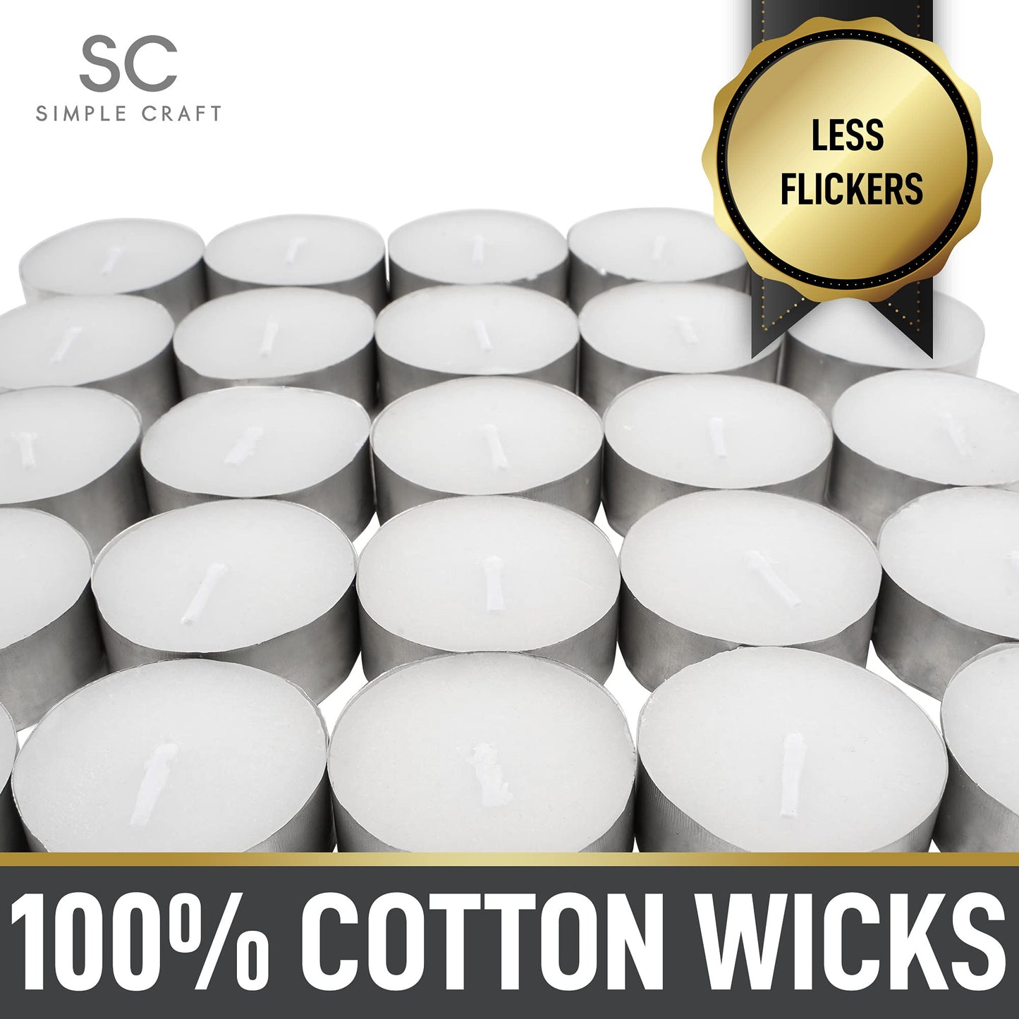 Simple Craft 150 Pack Tea Lights Candles - Unscented Tealight Candles Pack - Long Lasting Paraffin Wax Small Candles in Bulk - Smokeless & Dripless Tea Light Candles for Home, Parties, Weddings