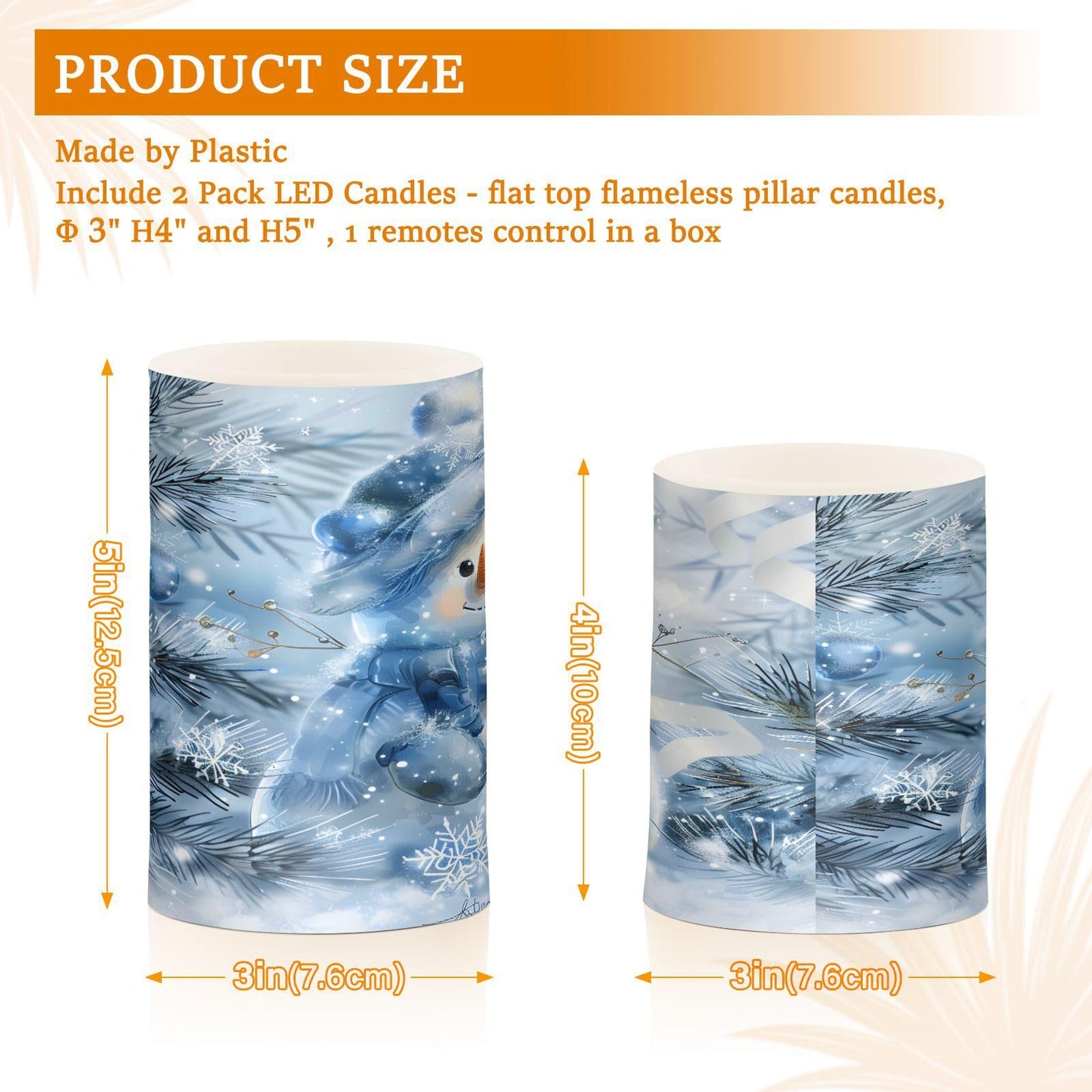 ALAZA Blue and Silver Christmas Snowman Flickering Flameless Candles Battery Operated with Remote Timer,Tea Light Candles LED Pillar Votive Candles Set of 2 for Outdoor Indoor Decorations