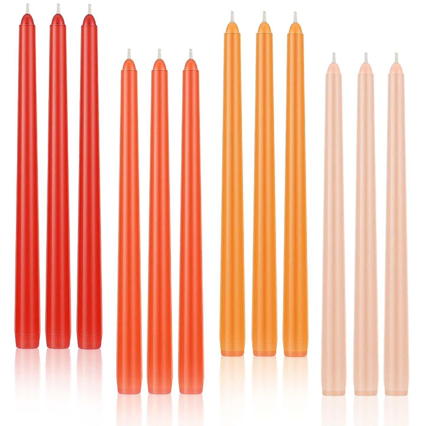 LPUSA 12 inch Orange Gradient Taper Candles Unscented Smokeless Long Tall Tapered Candle for Candlesticks Sticks Wedding Advent Home Decor Dinner Christmas，Set of 12