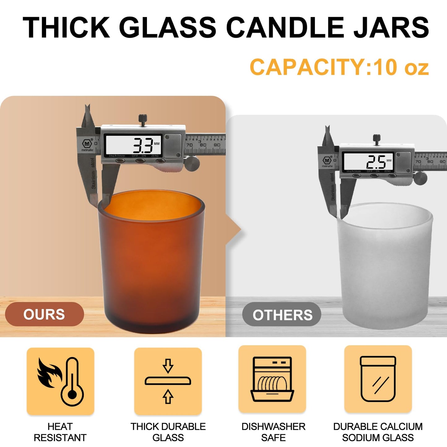 SHOWIN 10 OZ Thick Candle Jars for Making Candles 15 Pcs, Empty Jars with Wood Lids for Candle Making, Sample Container, Frosted Brown