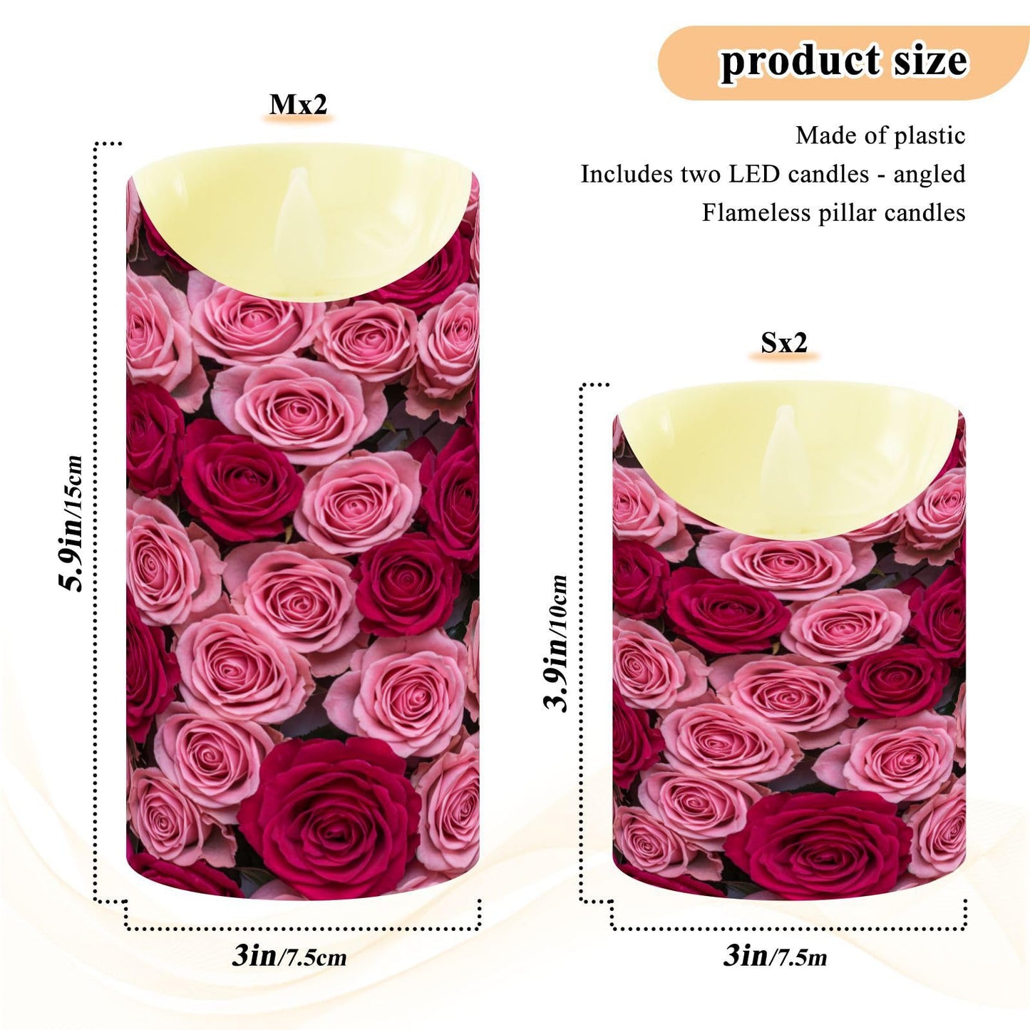 ALAZA Hot Pink Roses Flickering Flameless Candles Battery Operated with Remote Timer,Tea Light Candles LED Pillar Votive Set of 2 for Outdoor Indoor Decorations 3" x3.9"