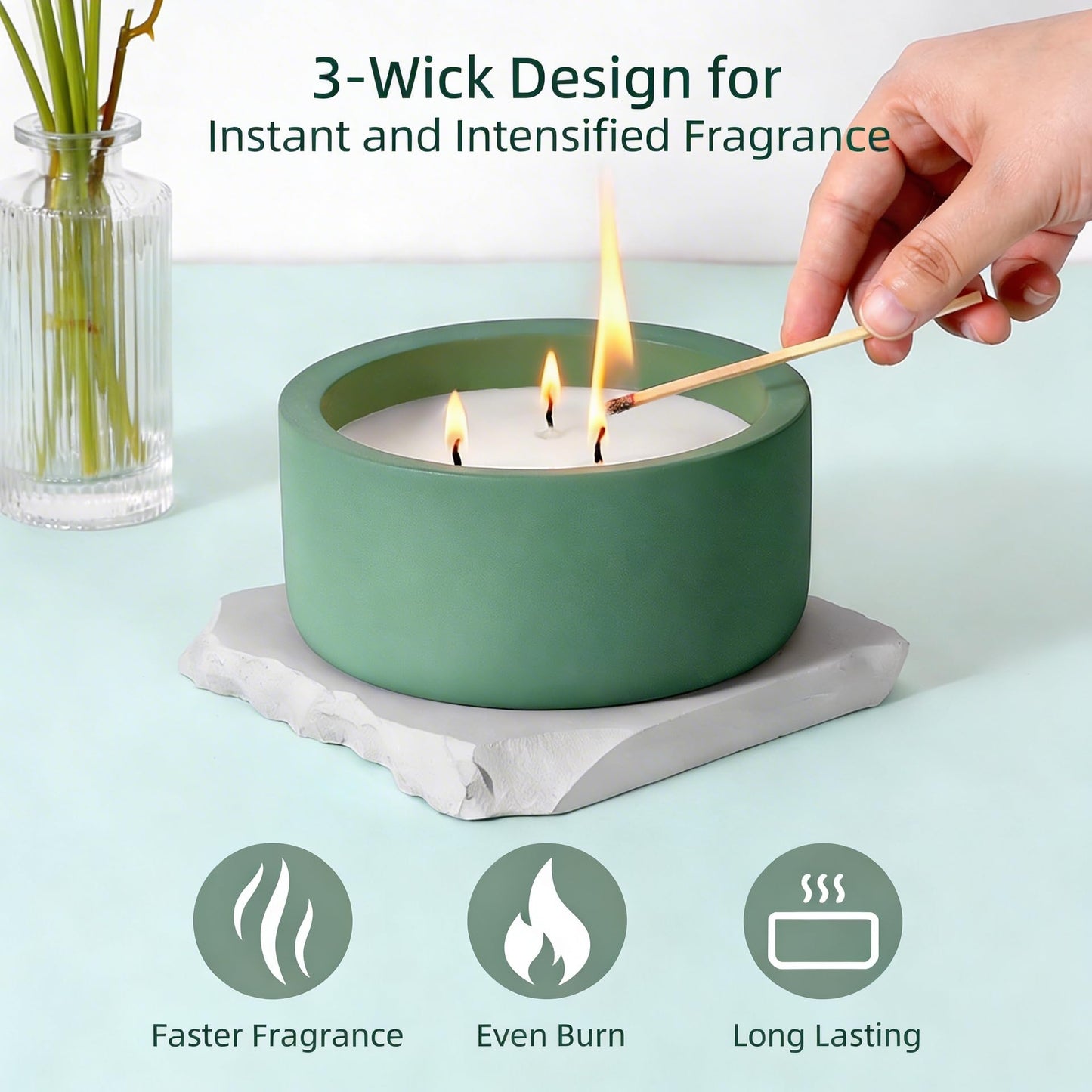 Viyffo 20oz Large Scented Candle - Lemongrass & Bergamot, 3 Wick Home Scented Candle for Women and Men, Non Toxic Soy Candle, Green Ceramic Jar, Luxury Home Fragrance, Spring Décor & Birthday Gift