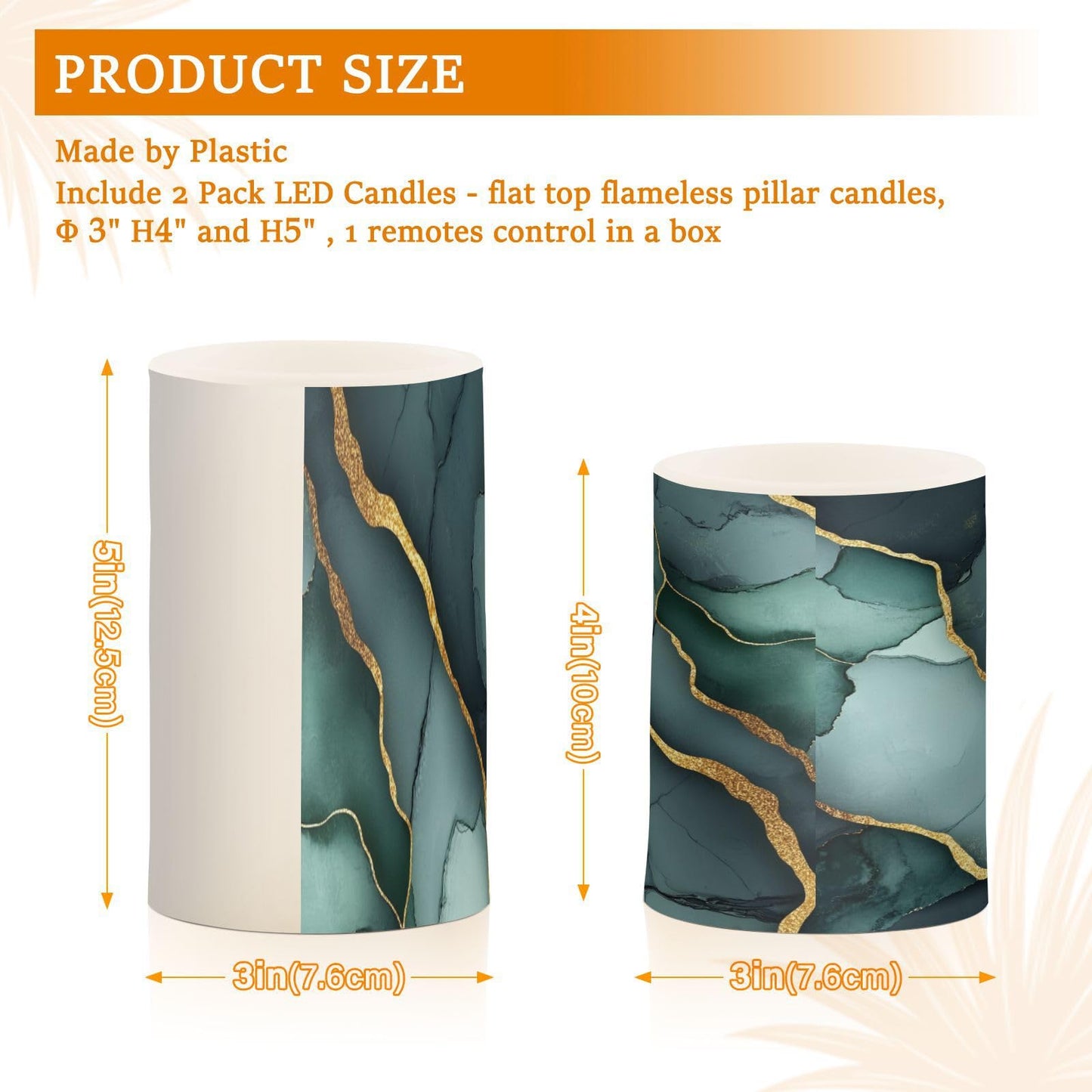 Flameless Pillar Candles Battery Powered Flameless Candle Lantern for Outdoor Marble Green Grey