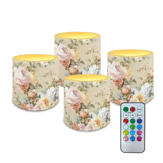 Cozeyat Spring Floral Color Changing LED Flameless Candles 4 Pack Battery Operated with Remote Control Timer Waterproof for Home Table Patio Garden Decoration