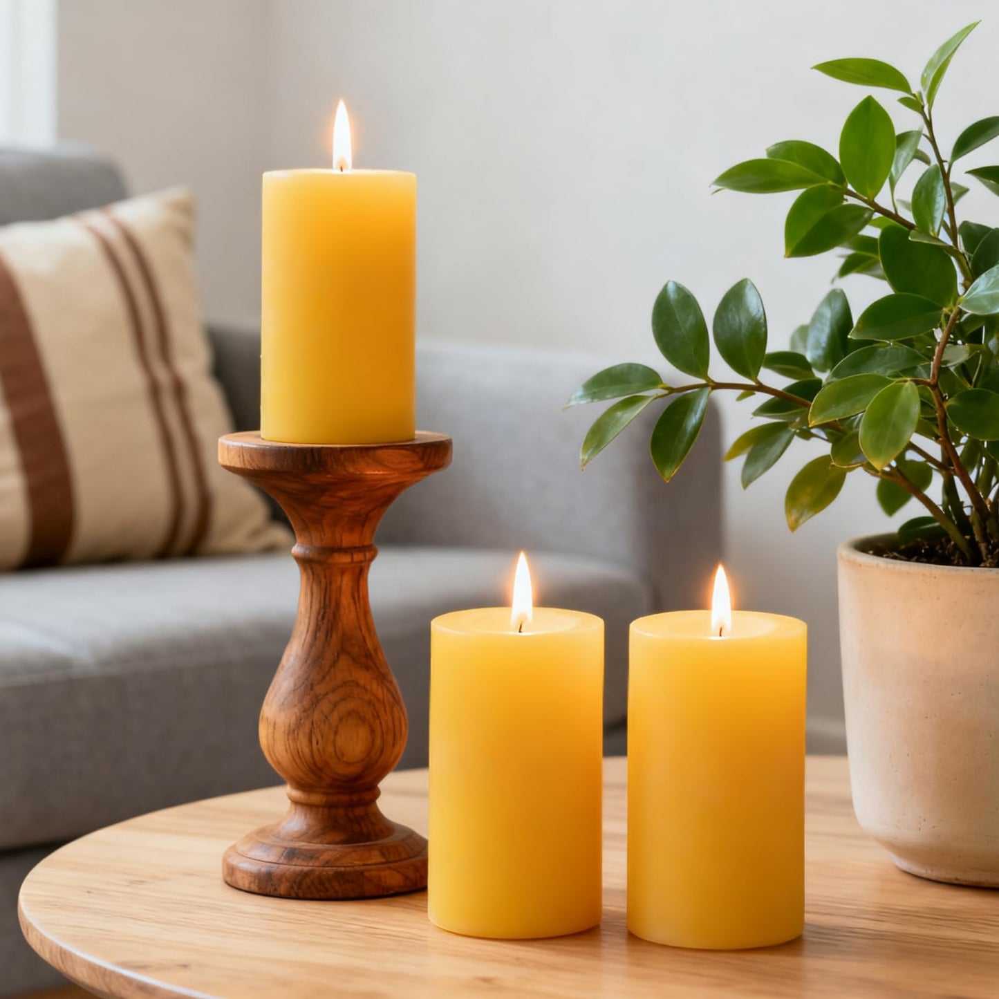 3 inch Thick Natural Yellow Beeswax Pillar Candles - 3 Pack - 100% Pure Bees Wax Candles 6 inch Tall, Long Burning, Unscented Smokeless & Dripless, for Emergency, Prayer, Home Decor, Relaxation
