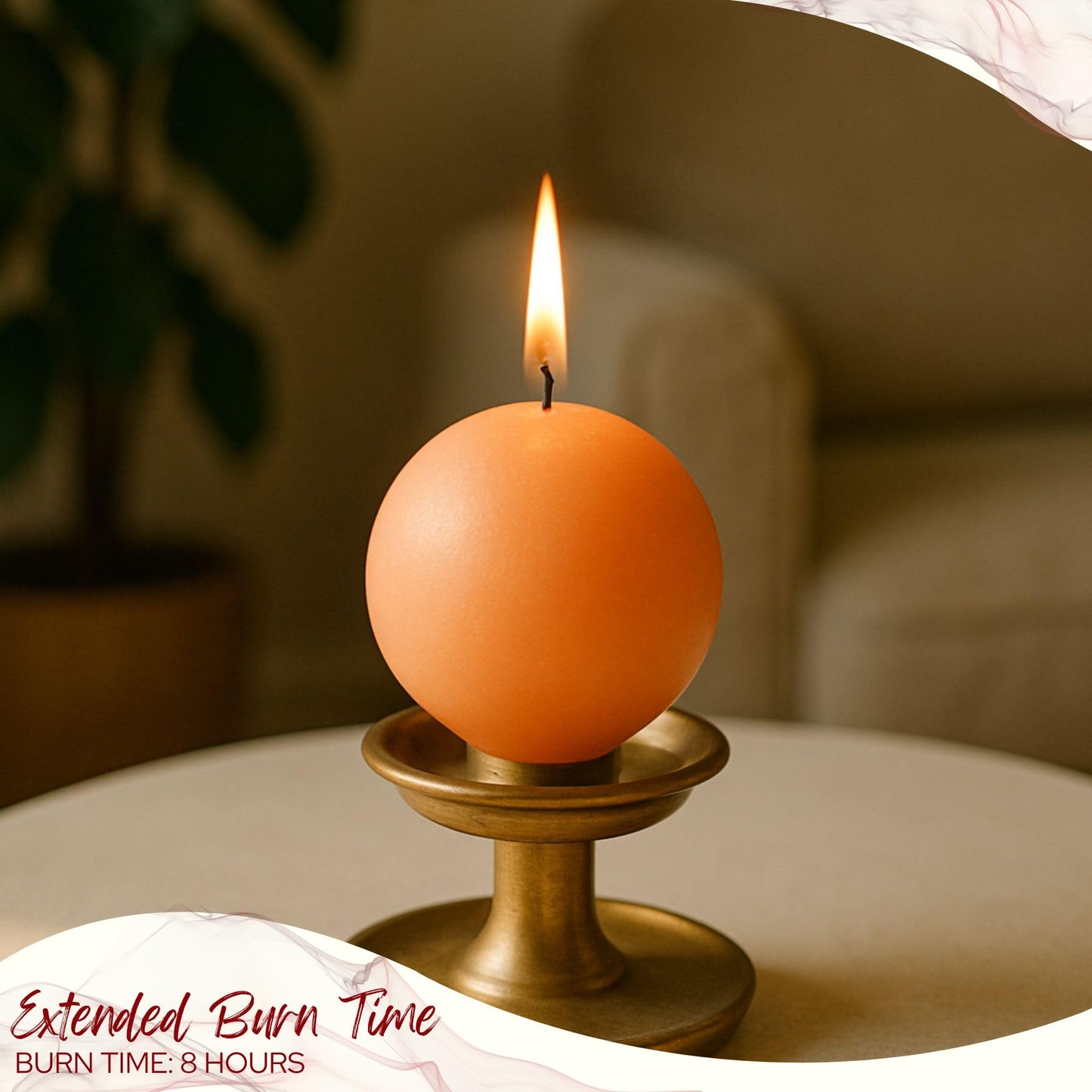 Biedermann & Sons Peach Round Candles (Set of 4), Unscented Dripless Balls, 2.5" Spheres, 8 Hour Burn, Small Decorative Set for Tables Trays and Vignettes