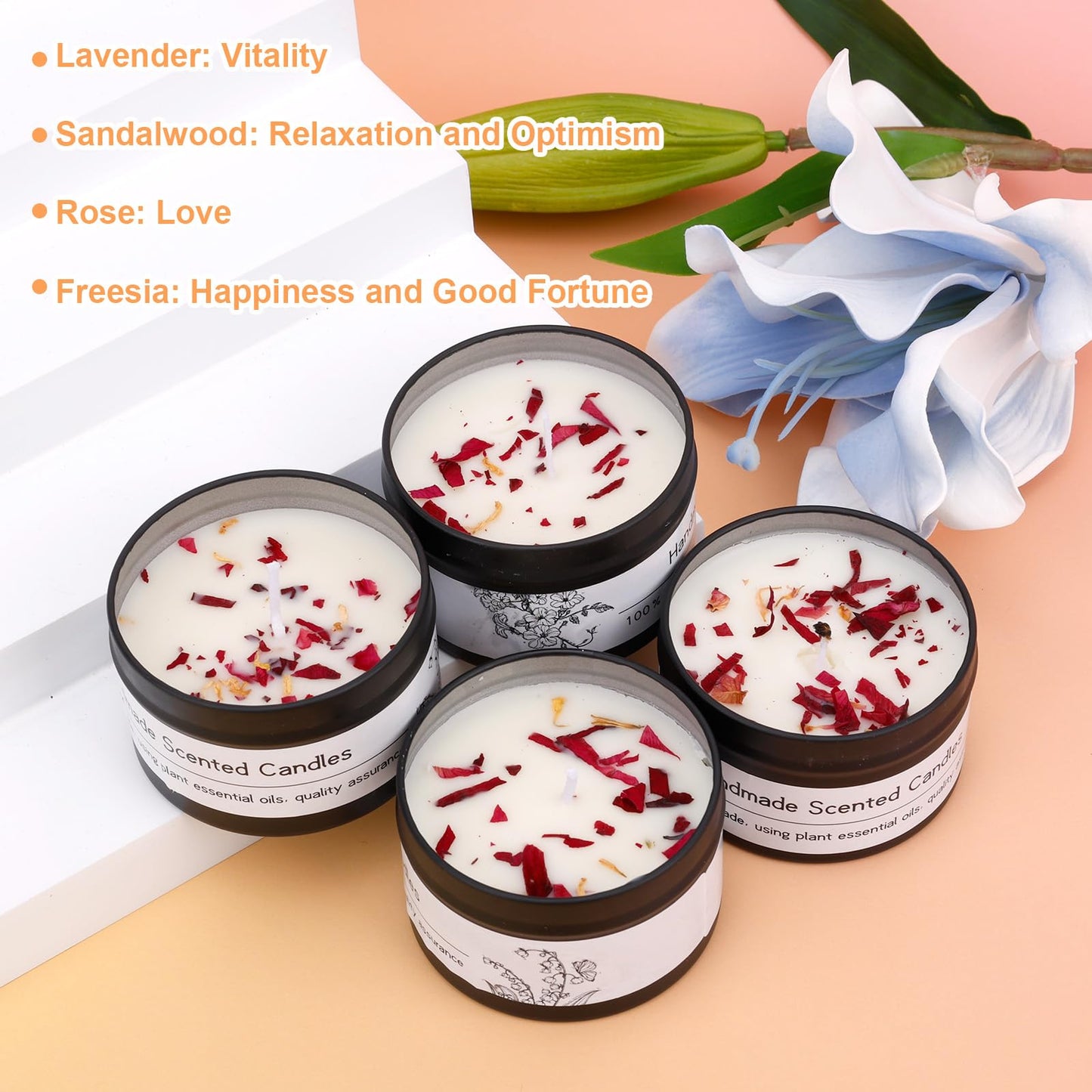 4pcs Scented Candles for Women, Soy Wax Aromatherapy Candle Set with Lavender Sandalwood Rose & Freesia Fragrance Luxury Home Spa Candles for Home Relaxation