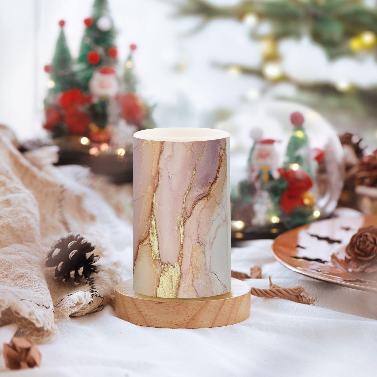 Zathe Flameless Candles Remote Flameless Candles Set for Fireplace Marble Blush Neutral