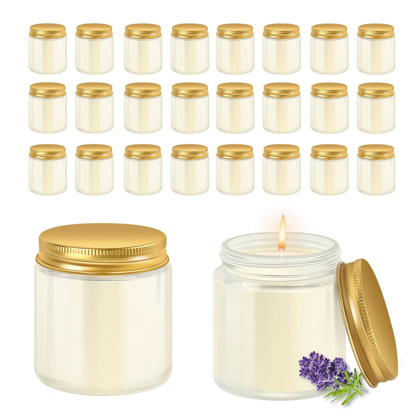 ACITHGL 24 Pcs 4oz Mini Mason Jar Candles Small Lavender Scented Candles Bulk Aromatherapy Ideal Souvenir Favors for Wedding Birthday Party (Gold, 24)