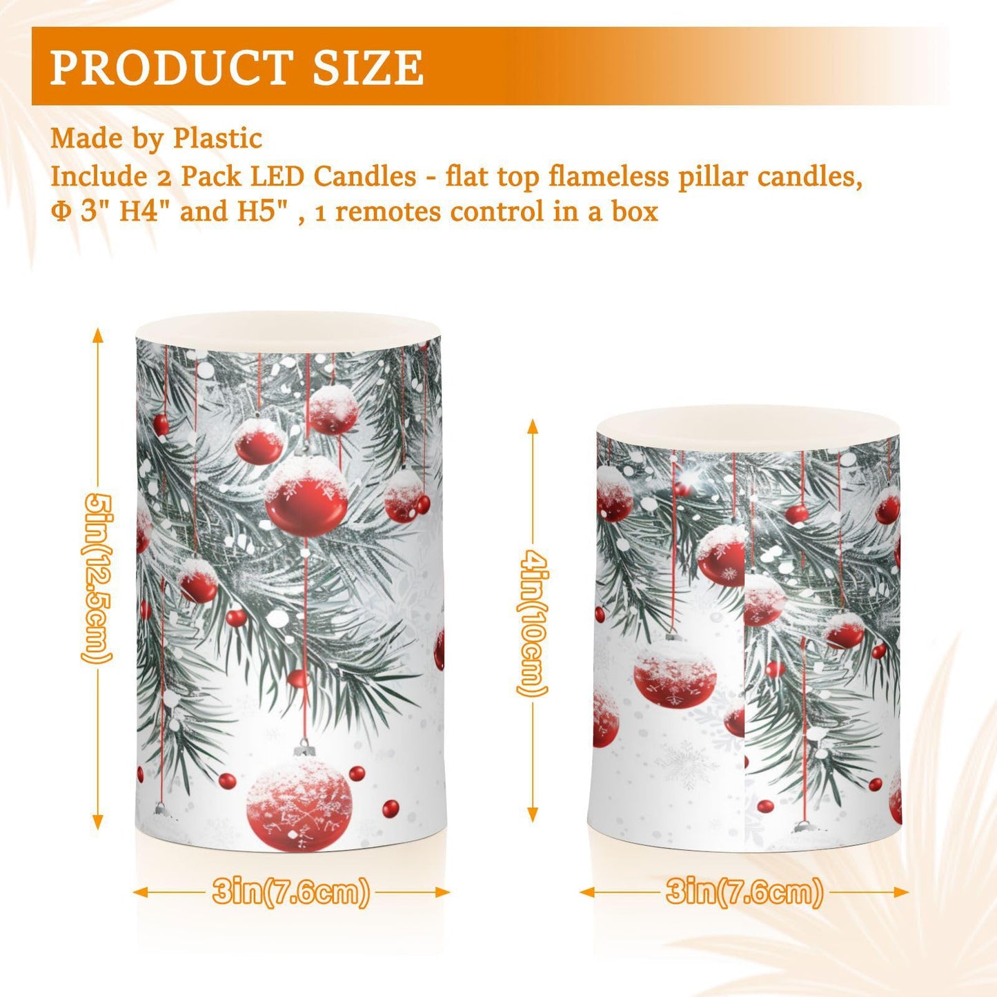 Christmas Lights Flameless Candles Winter Christmas Balls Snowflakes Pillar Candles Set of 2 Battery Operated Remote Control Warm Lights Home Decor