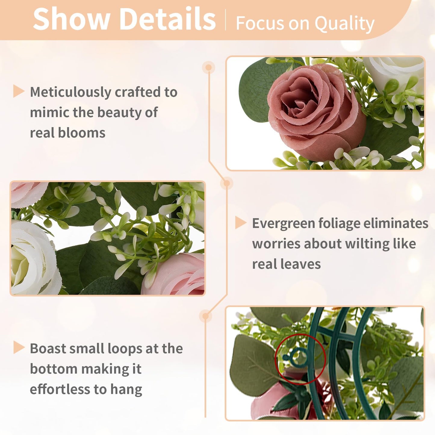 NUPTIO Flower Candle Rings for Centerpieces: 13.4 Inch Artificial Rose Wreath for Wedding Party Christmas - Dusty Rose & White Wreaths for Spring Summer Front Door Porch Table Decor 6 Pcs