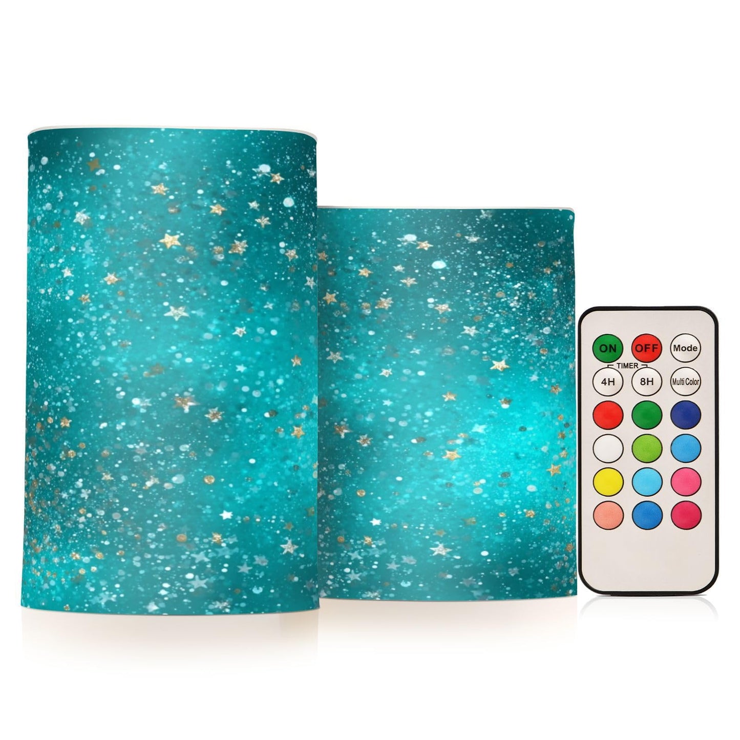 Kcldeci LED Flameless Candles Battery Operated with Remote and Timer, Abstract Turquoise Marble White Star Realistic Flickering Flameless Candles Led Pillar Candles, Set of 2