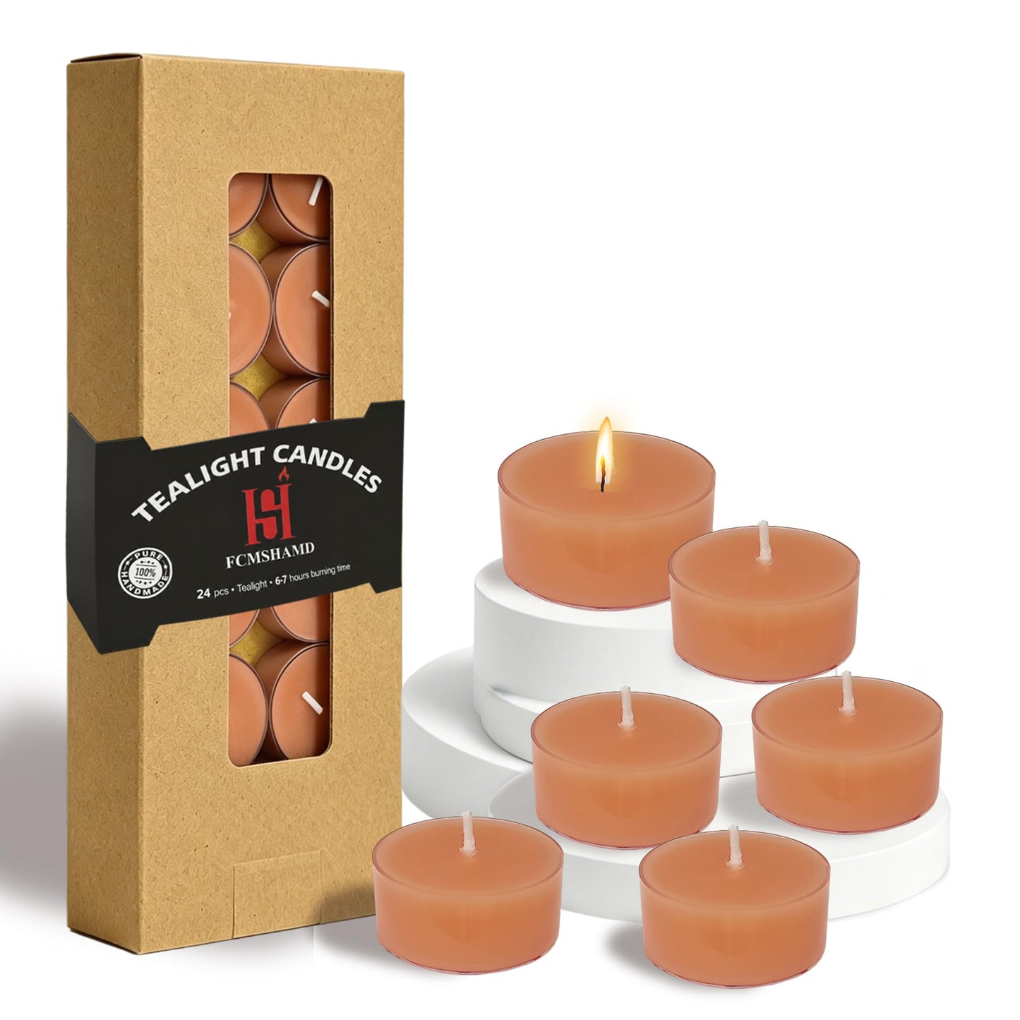 Terracotta Tea Candles Tea Lights Smokeless Pumpkin Scent Tealight Candles Handmade Tealights Set of 24 Long Burning for Wedding Meditation Dinner Home Decor