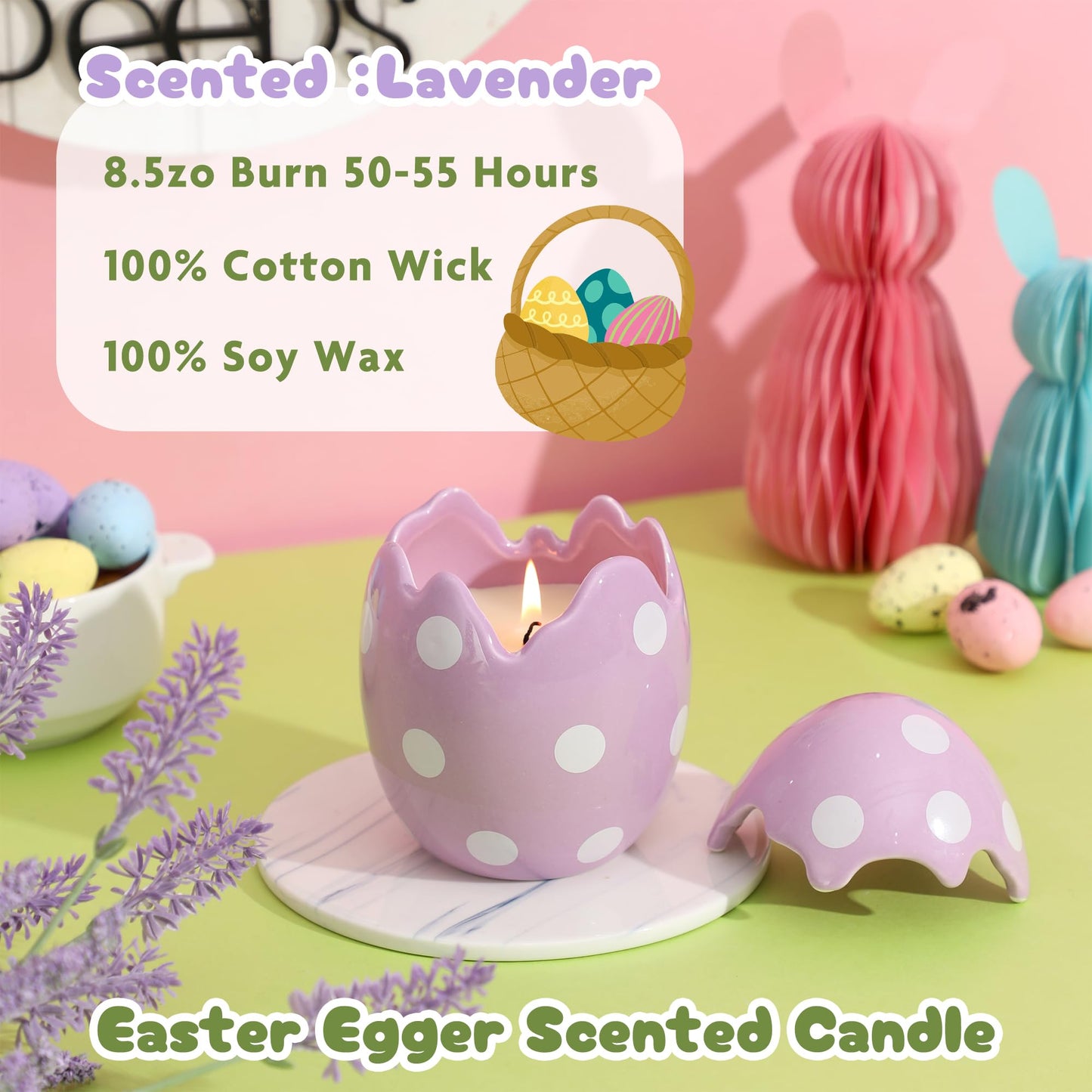 Easter Eggs Scented Candle, Lavender Scented Candle, Easter Decorations, Easter Gifts for Women,Purple,8.5oz