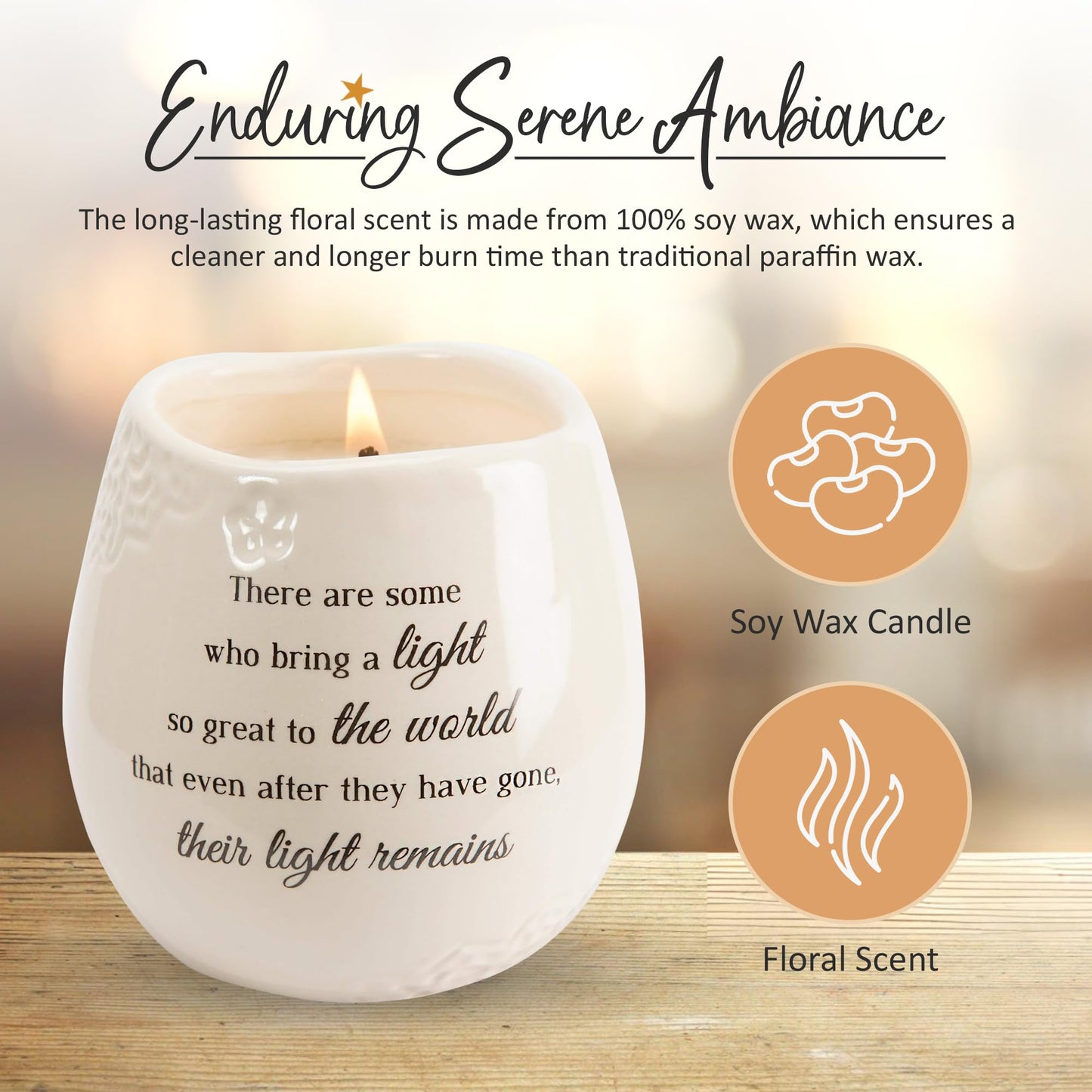 Pavilion Gift Company - 'In Memory, Light Remains' 19176 - White Ceramic Candle with Soy Wax in a Delicate Jasmine Scent, Thoughtful Sympathy, Remembrance, and Condolence Gift - 8 Ounces