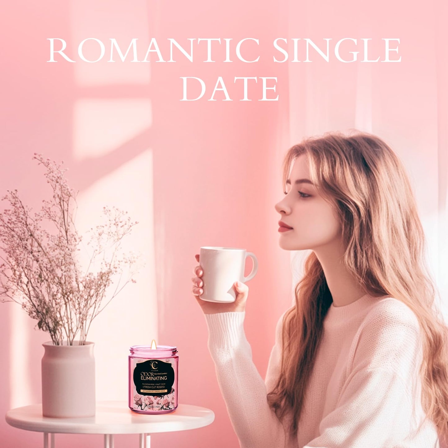 Rose Odor Eliminating Candles, Pet Scented Candles for Home, Single Wick Soy Candle Gifts for Women, Men, Ideal for Creating Relaxing Atmosphere, Over 50 Hours of Burn Time