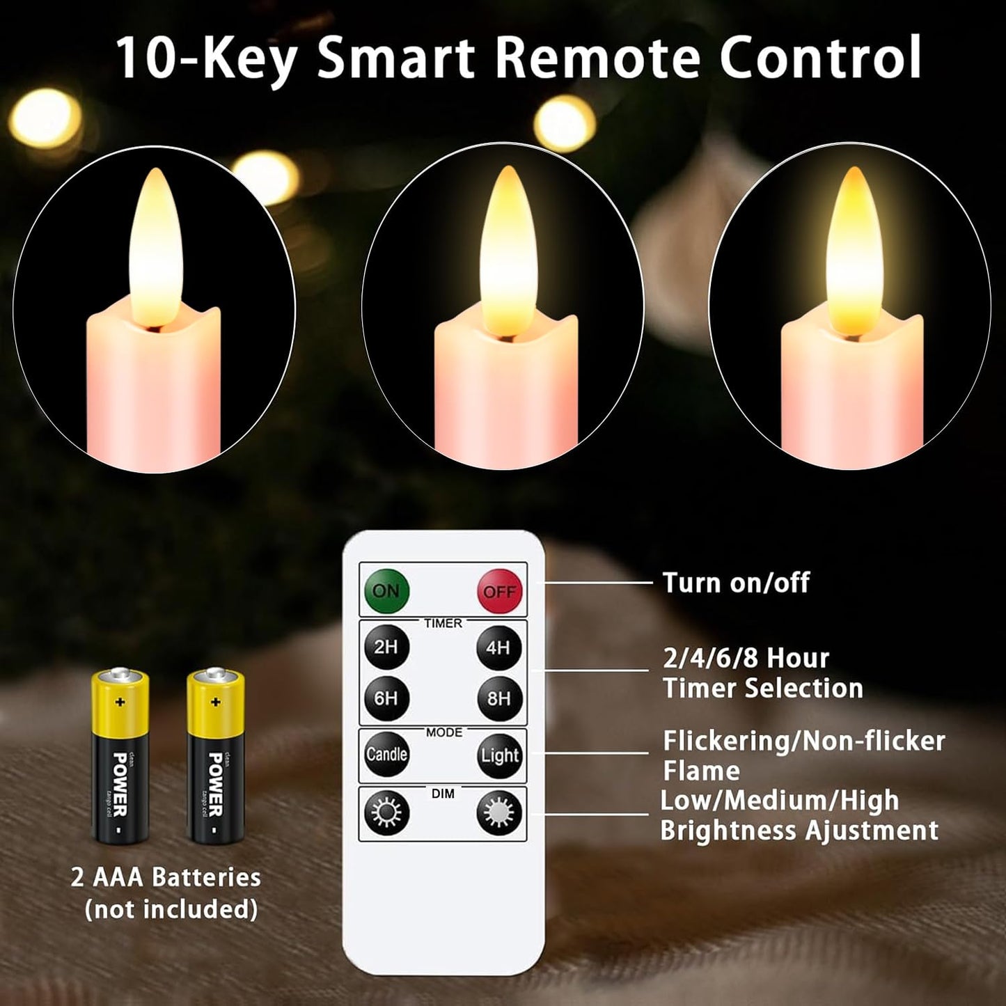 KSWING Upgraded Real Wax LED Flameless Pink Taper Candles with Remote, 6 PCS Candlesticks Battery Operated 3D Flickering - 9.6" Long Realistic Fake Candle Sticks for Home/Wedding/Fireplace Xmas Decor