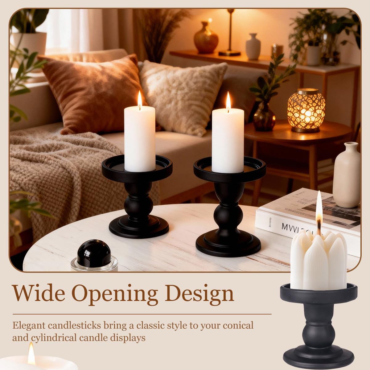 Glass Candle Holders Black Pillar Taper Candlestick Tealight Candle Holder Stand for Home Dinner Table Wedding Centerpieces Home Decoration(Without Candles)