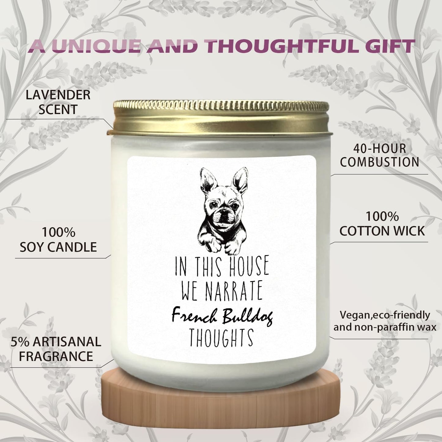 CIOJUNE French Bulldog Dog Candle, French Bulldog Gifts for Women, French Bulldog Mom Gifts, Gifts for French Bulldog Lovers, in This House We Narrate French Bulldogs Thoughts Lavender Candle