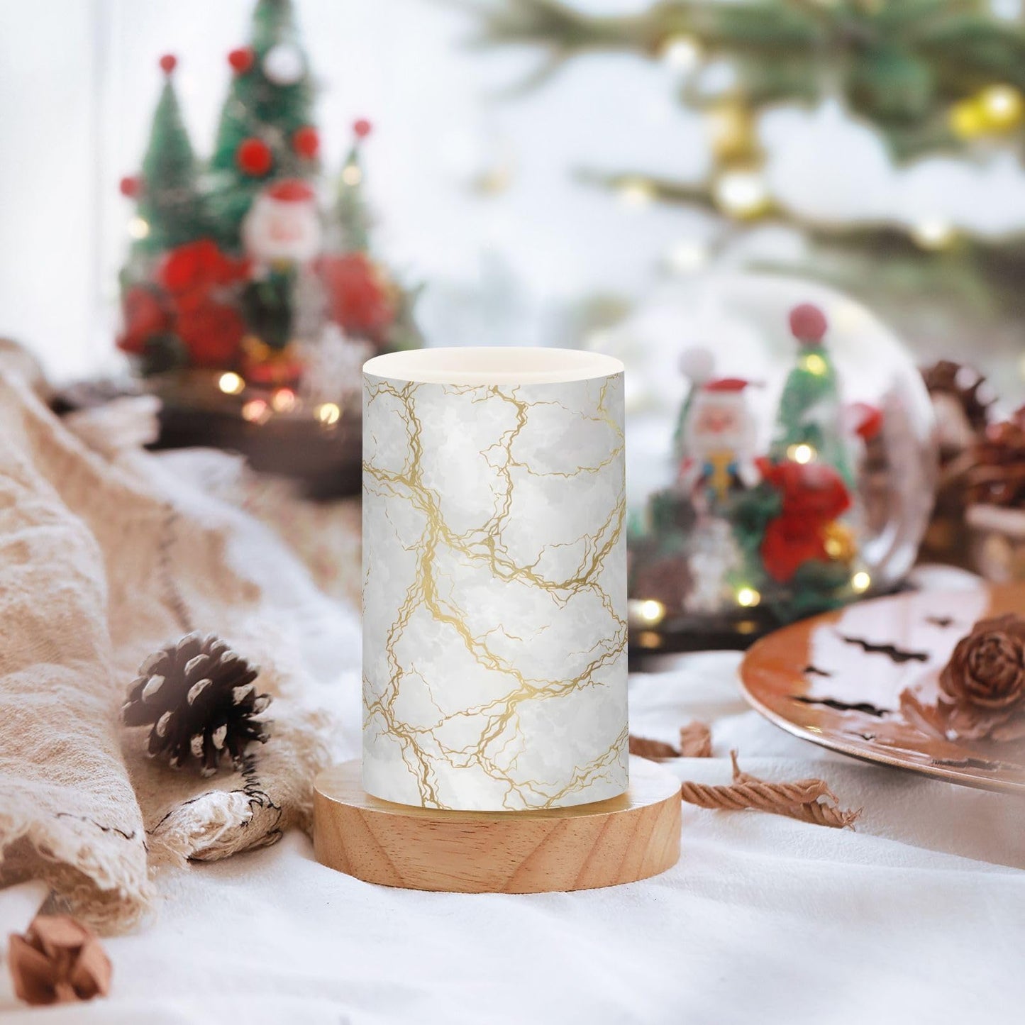 BOENLE Flickering Flameless Candles, Marble Gray White Golden Texture LED Candles with Remote Timer, Set of 2 Battery Operated Candle for Valentine Wedding Birthday