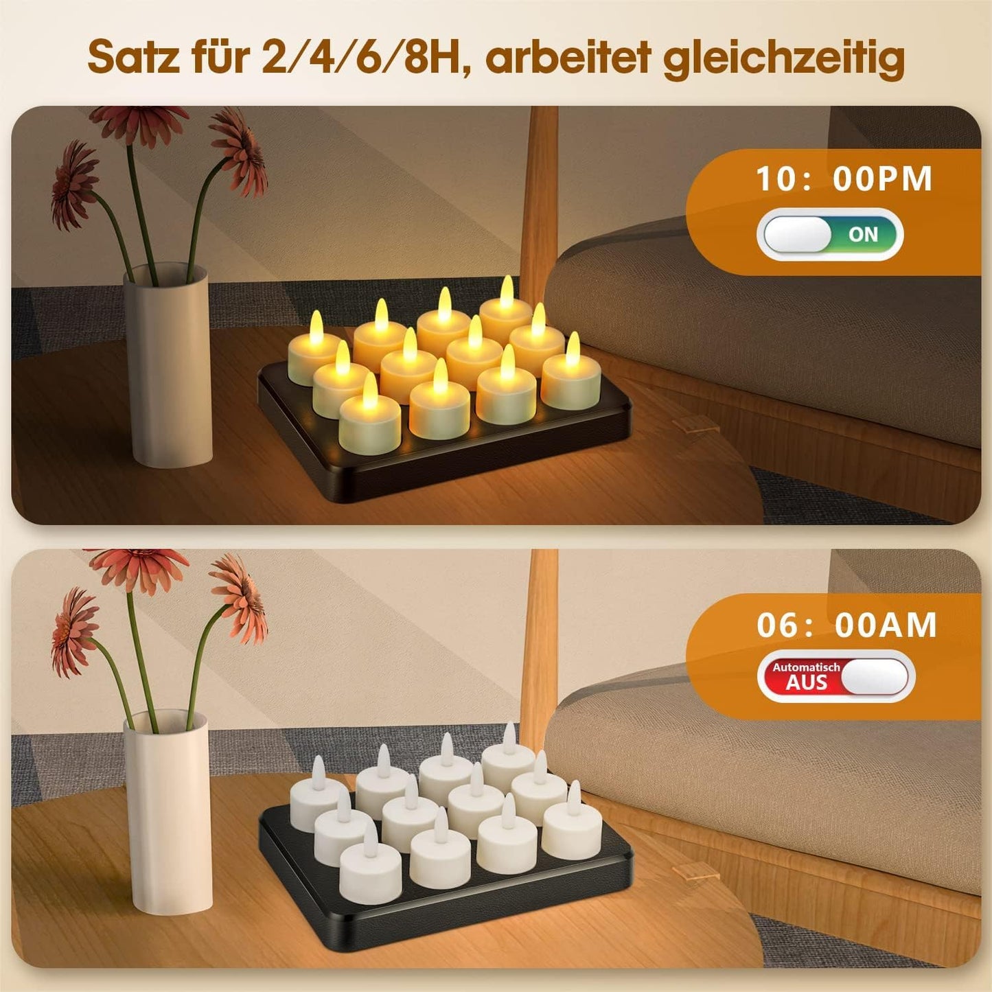 Rechargeable Tea Lights Candles with Remote, 100h Working Flameless Candle Led Timer Flickering Waterproof Tea Lights for Weddings Decoration, Home Dinner, Yellow, 12pack