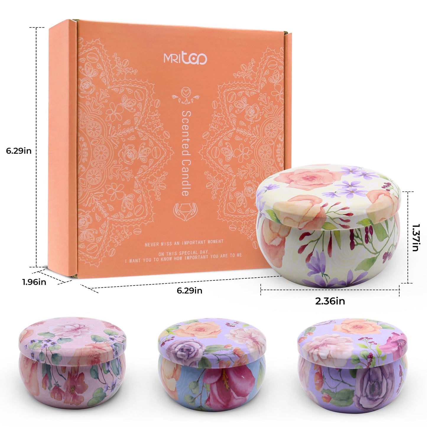 Scented Candles Gift Set for Women 4 Pack Soy Wax Candles with Dried Flowers Reusable Tin Aromatherapy Relaxation Gift for Birthday Mothers Day Valentines Day