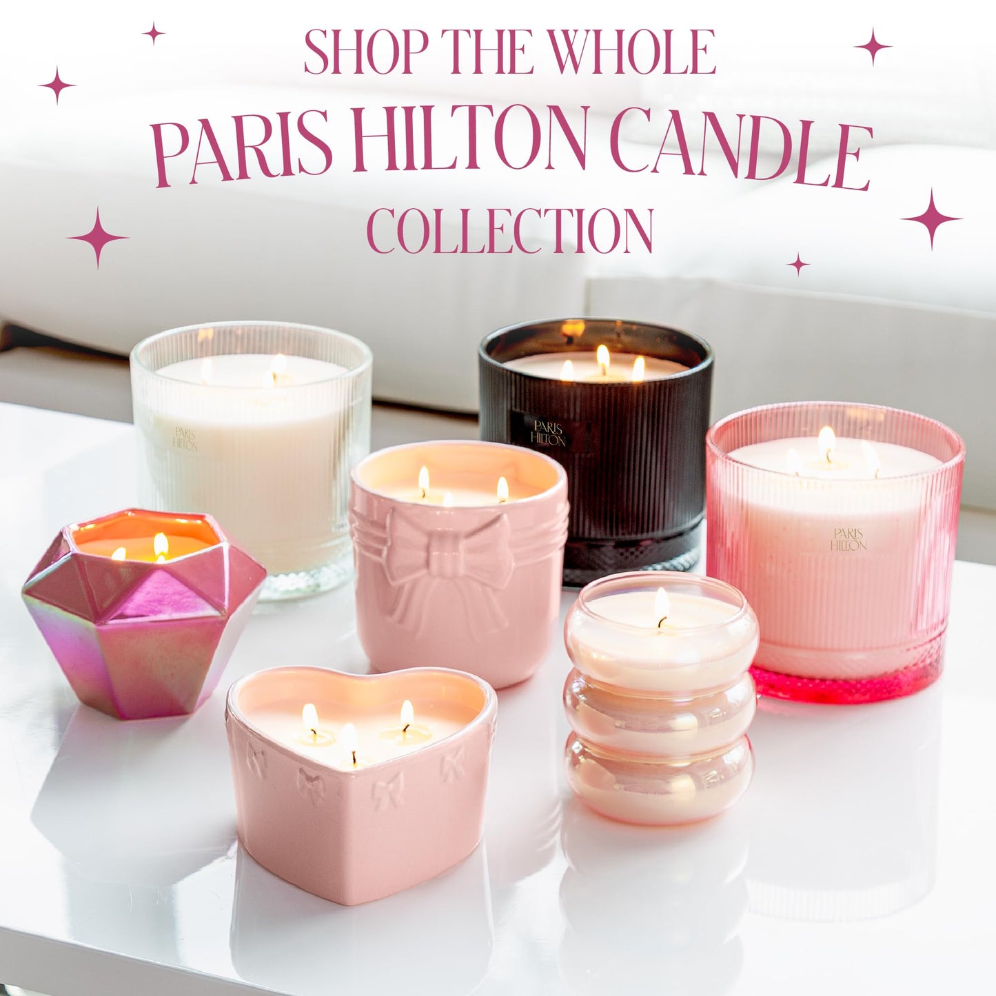 Paris Hilton Cashmere Coast Scented Candle, Pink Heart-Shaped Ceramic Vessel with Embossed Bow Detail, Premium Plant Wax Blend, 3-Wicks, 12-Ounce