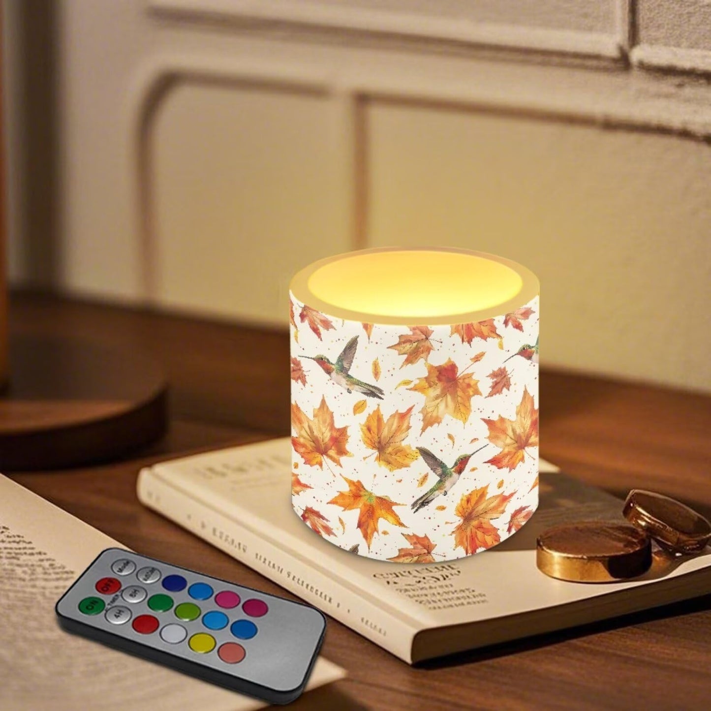 Cozeyat Fall Leaf Kitchen Counter LED Candles Set of 4 Battery Powered Flameless with Remote Timer Dancing Flame Waterproof for Home Patio Table Use