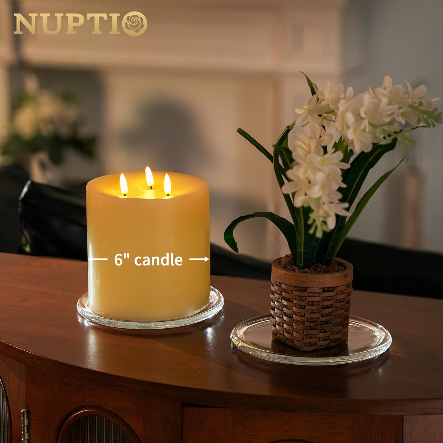 NUPTIO Glass Plate for Pillar Candles: 1pc 7" Clear 3 Wick Candle Tray - Round Village Candle Dish for Snack Jewelry Bathroom Dining Room Table Centerpieces Decor